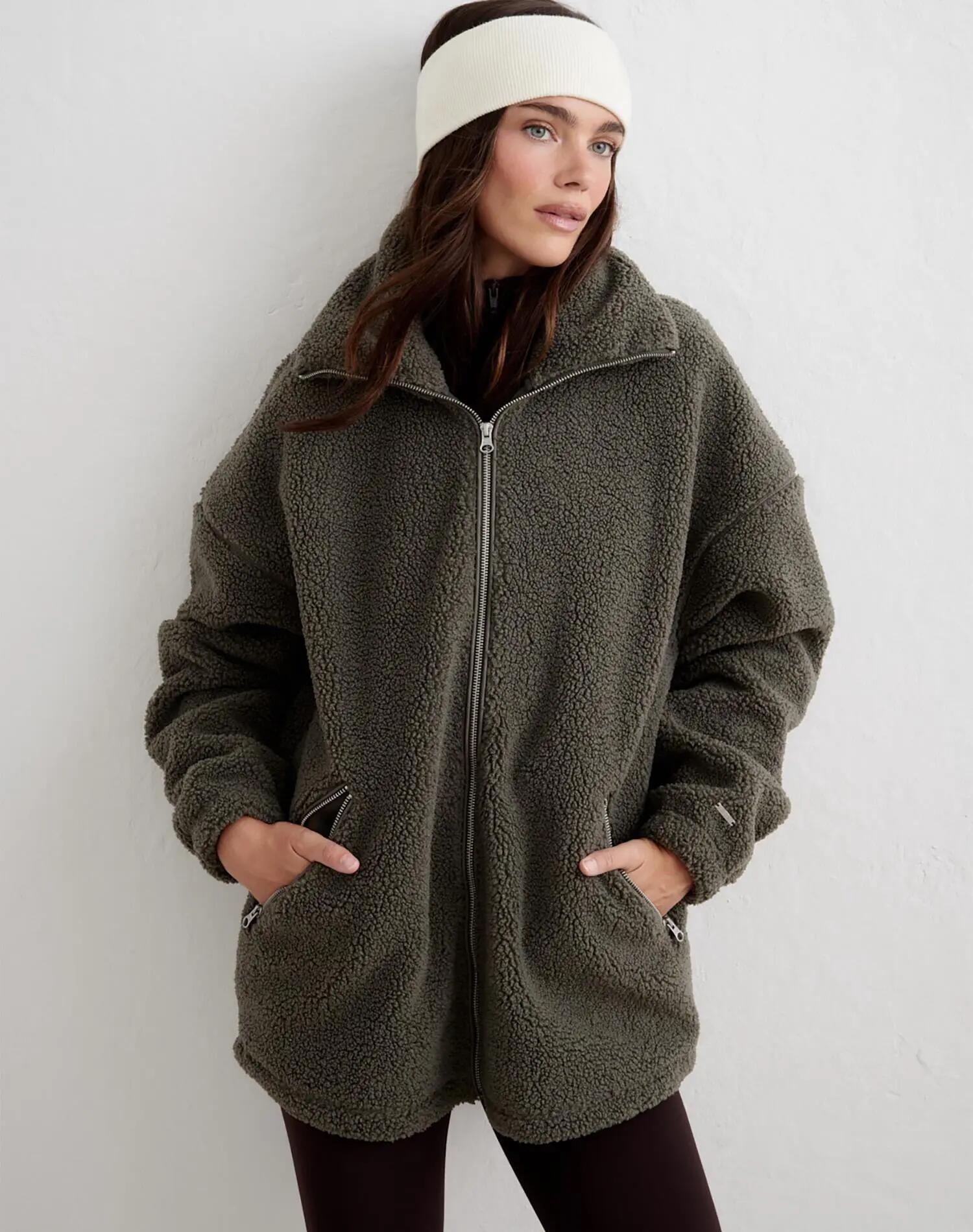 Damen Jacke mit Fleecefutter Weit Reißverschluss Flor Dunkles Efeugrün 2/5