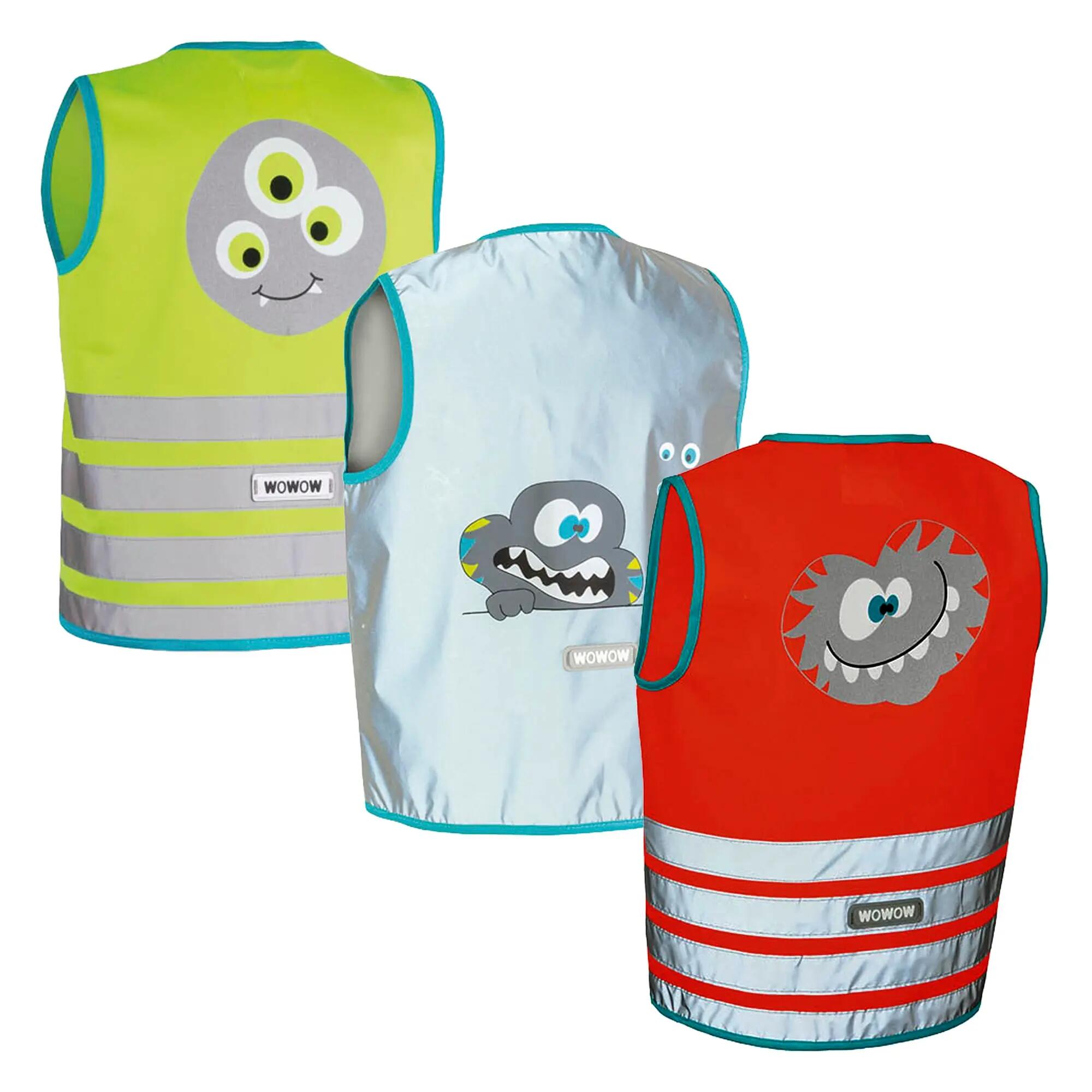 WOWOW - Crazy Monster Kinder 3er Pack Reflektorwesten Silber Grün Rot 2/5