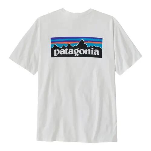 Camiseta Blanca Patagonia P-6 Logo Responsibili-Tee Fiber White con Gráfico Clá 5/5