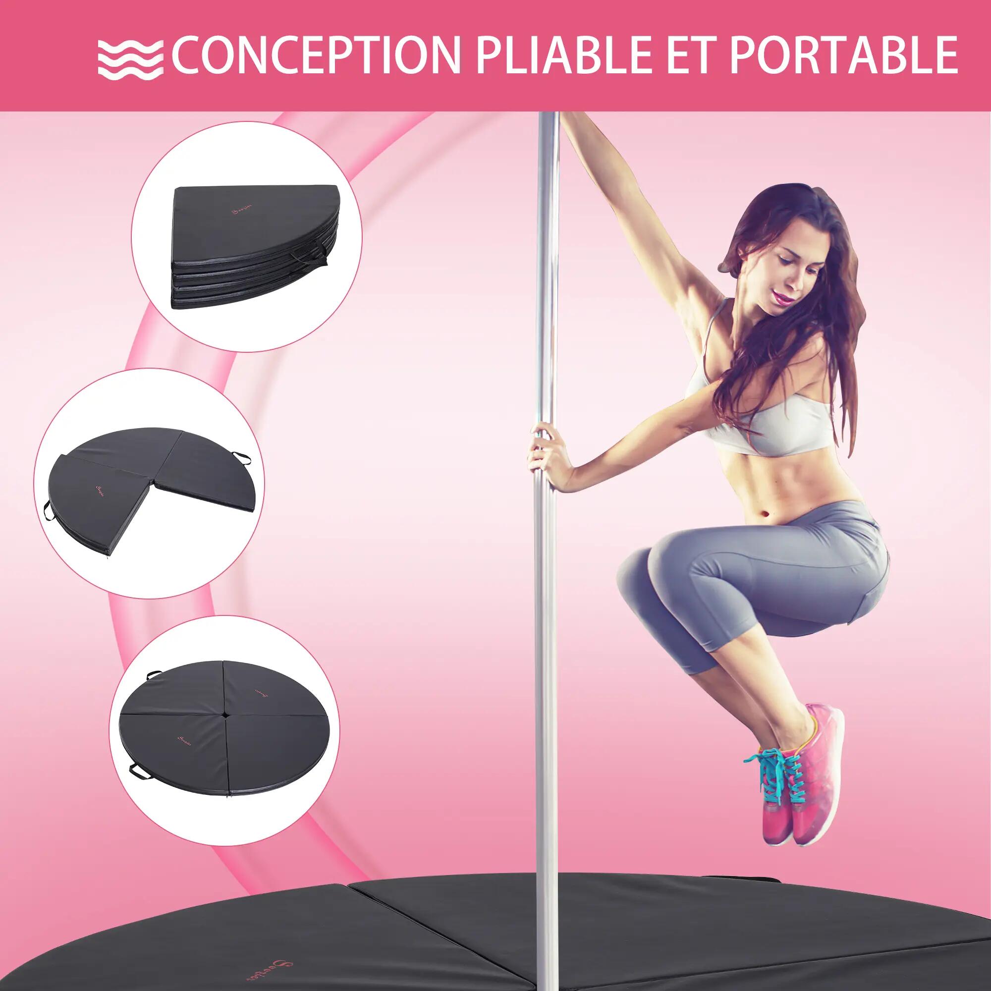 Tapis de pole dance pliable Ø 150 cm épaisseur 5 cm PVC noir 4/5