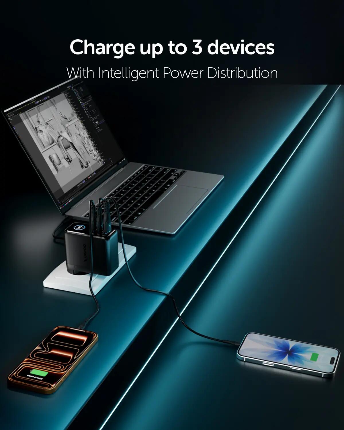 Kit Caricatore 140W con 2 Porte USB-C e 1 USB-A, Display TFT e Cavo USB-C 1,5m 7/7