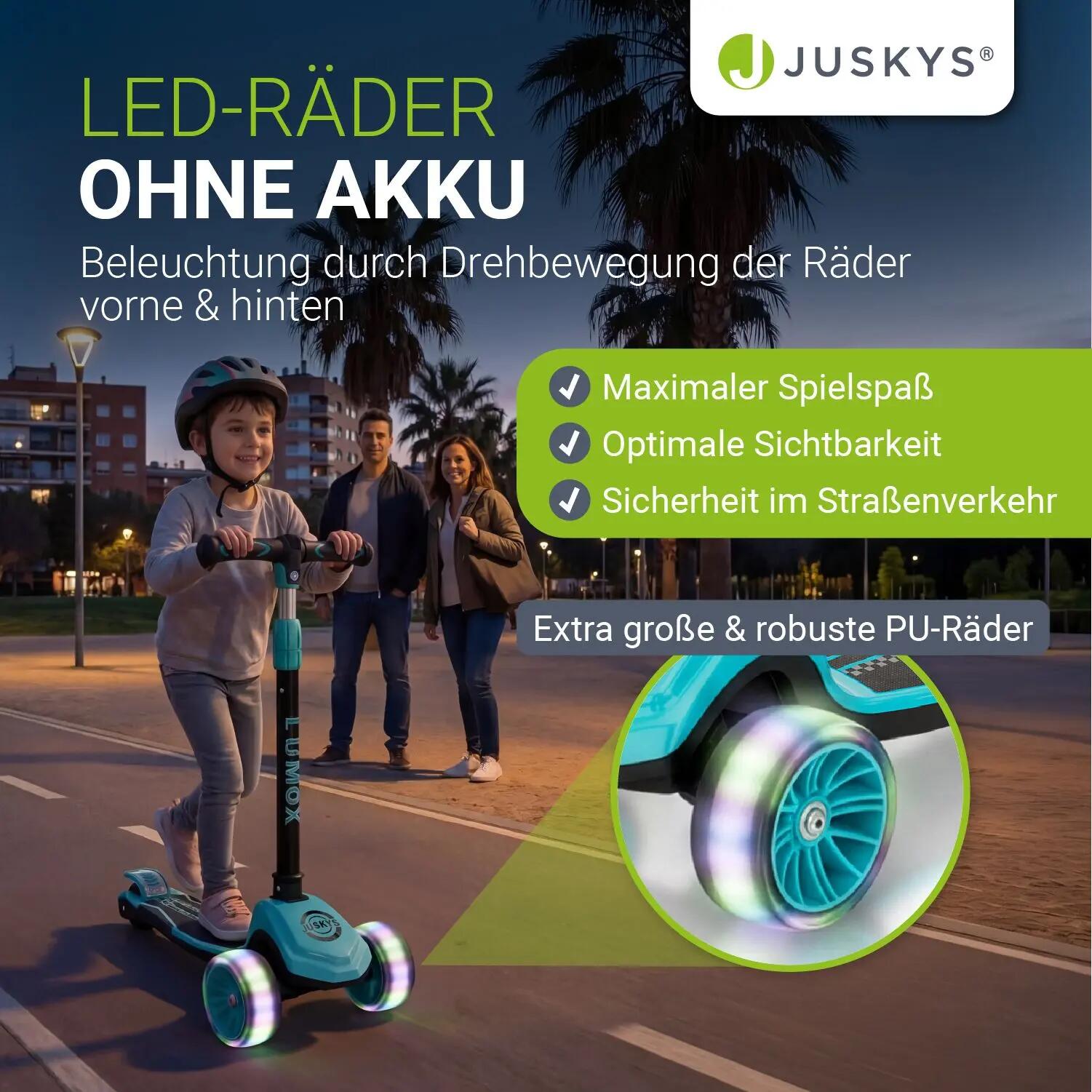 JUSKYS Kinderroller Lumox Blau LED-Rollen & höhenverstellbar 6/7