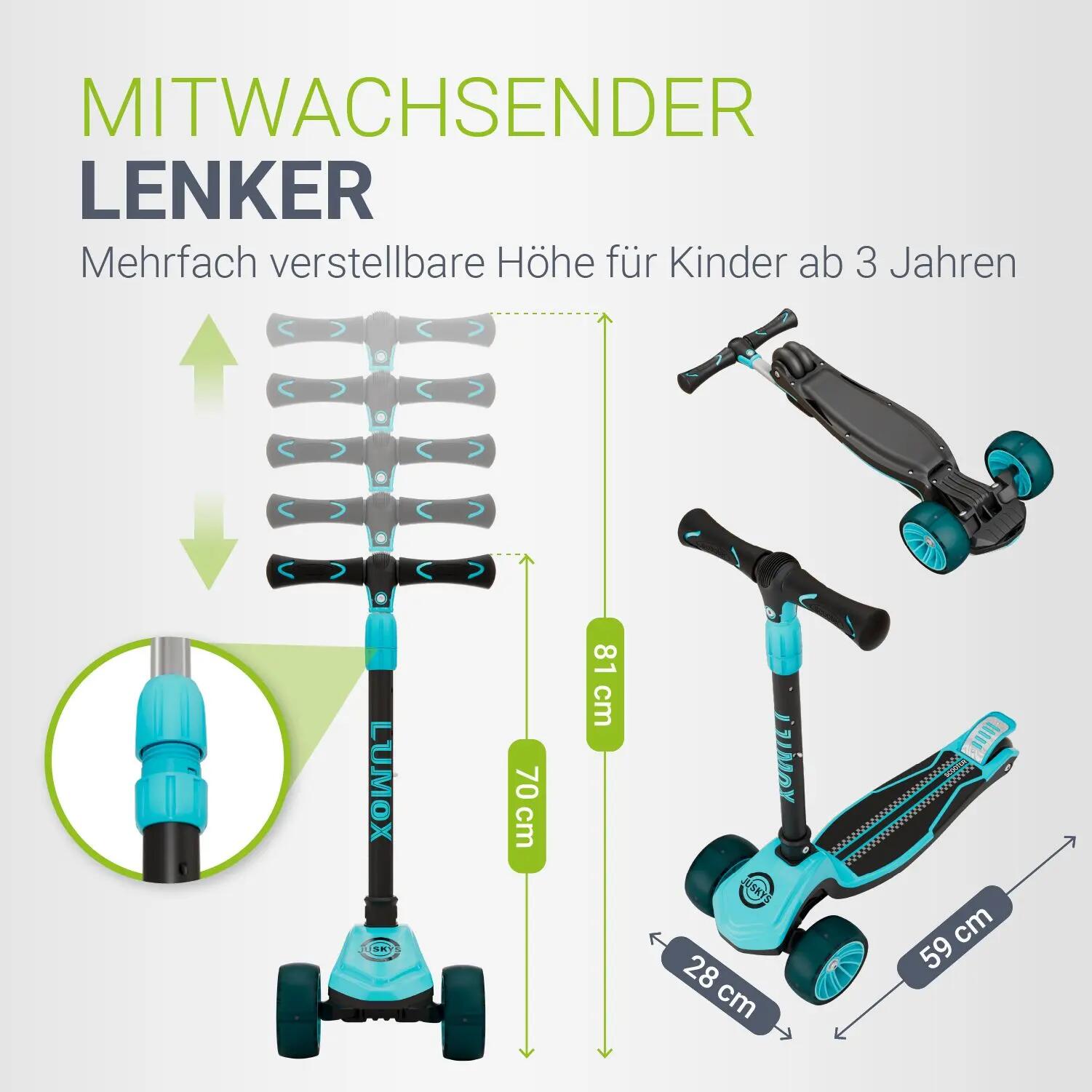 JUSKYS Kinderroller Lumox Blau LED-Rollen & höhenverstellbar 3/7