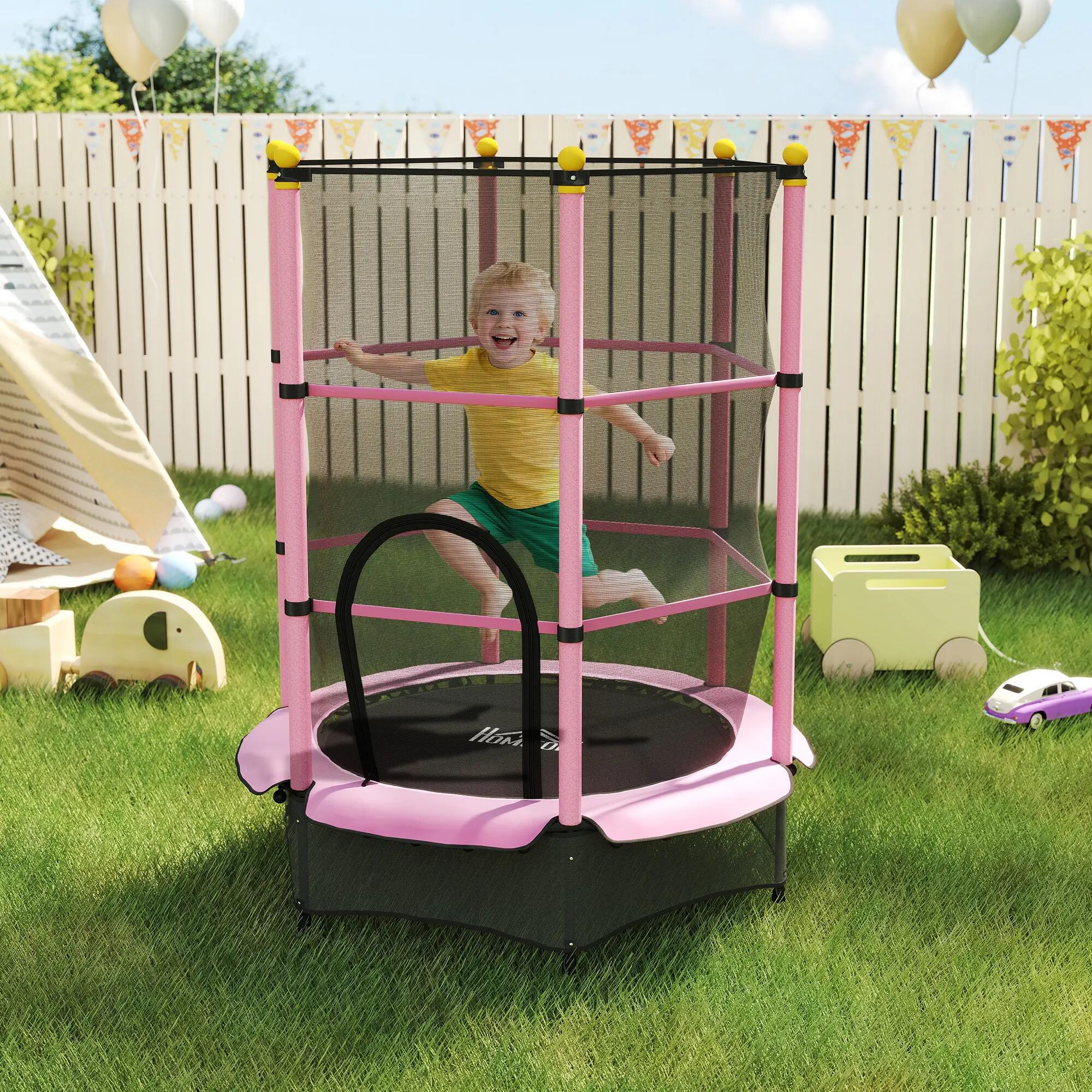 Trampoline enfant Ø1,4 x 1,9H m filet de sécurité couvre-ressorts 2/5