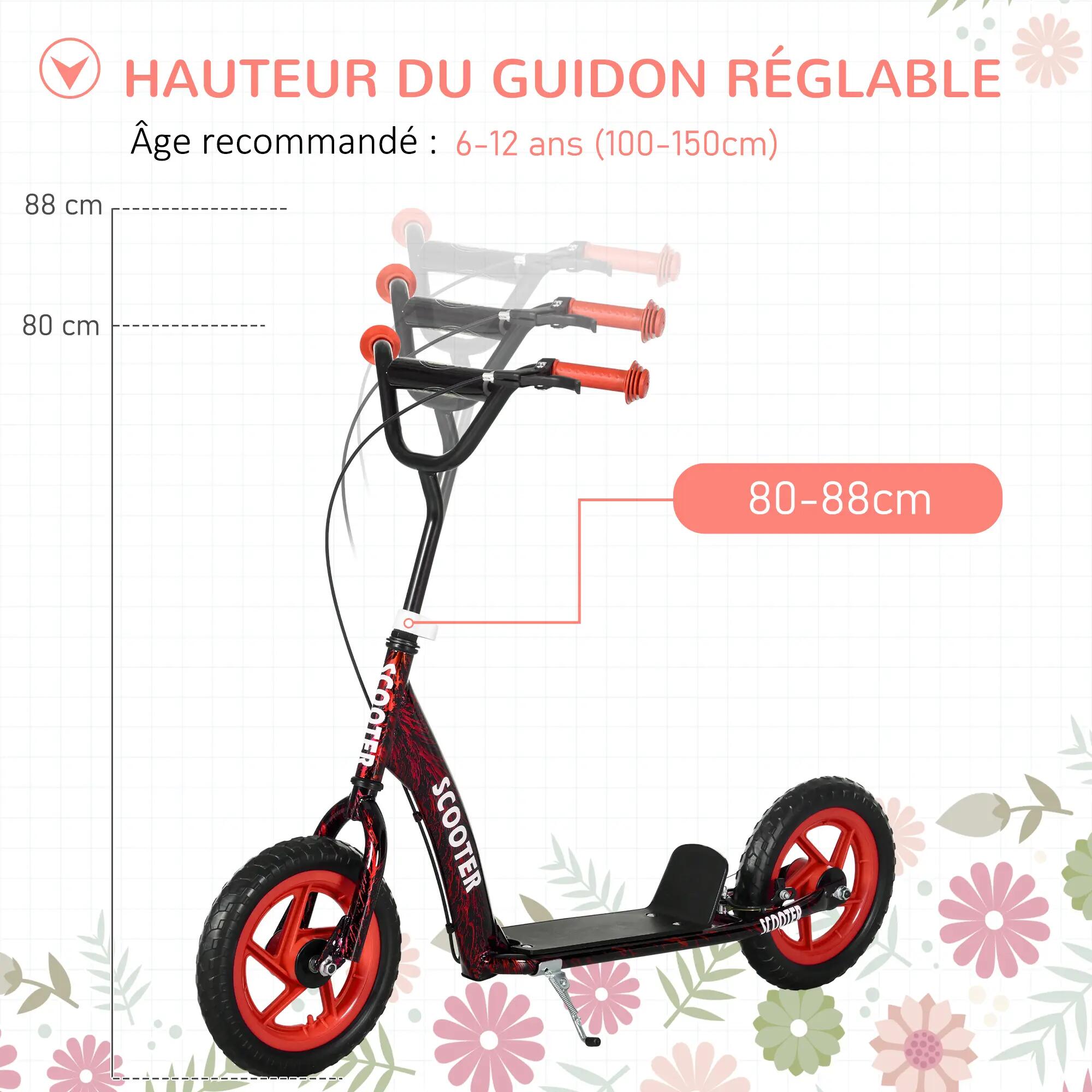 Trottinette patinette enfant guidon réglable poignée frein et béquille acier 4/5