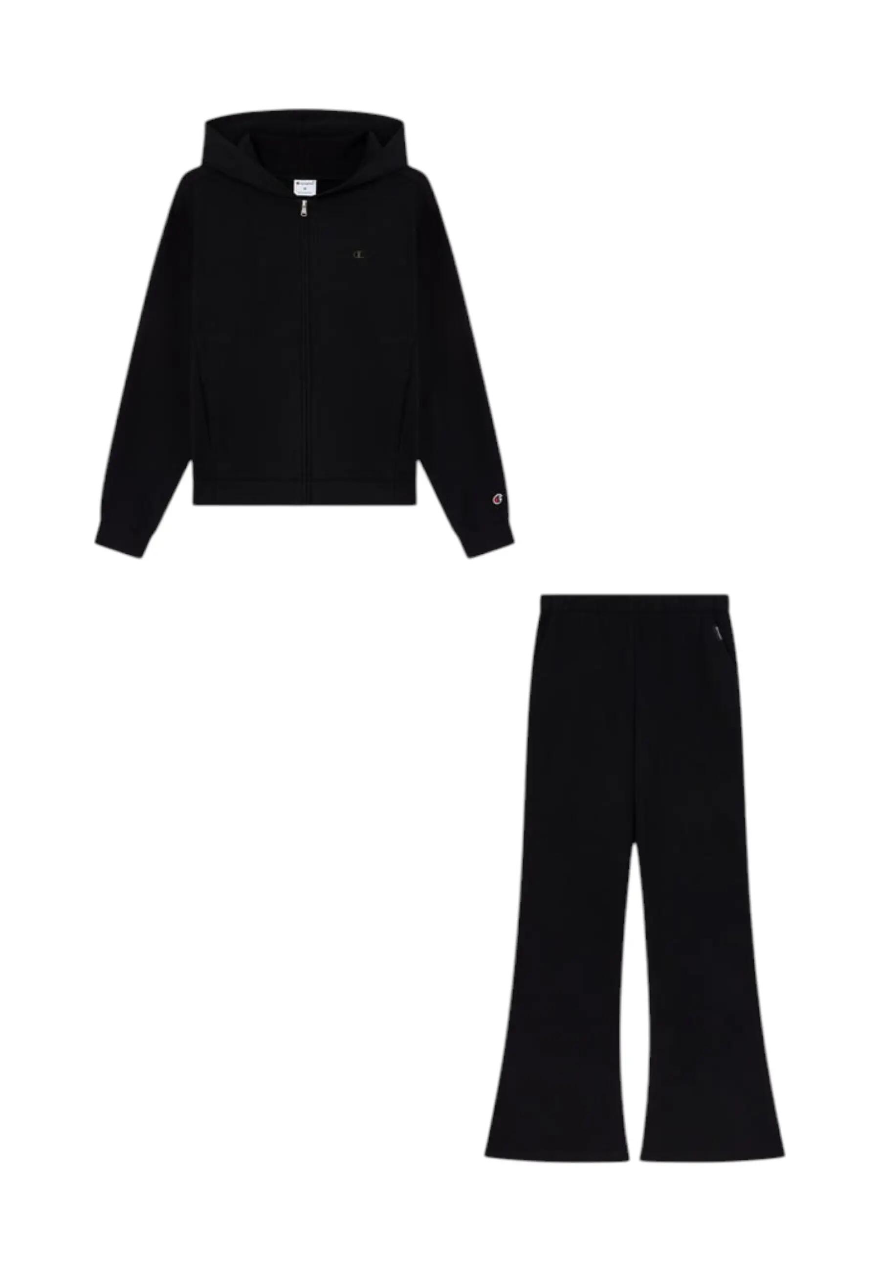 Champion - Dames Trainingspak Volledig Ritssluiting en Flared Broek, Zwart 1/5