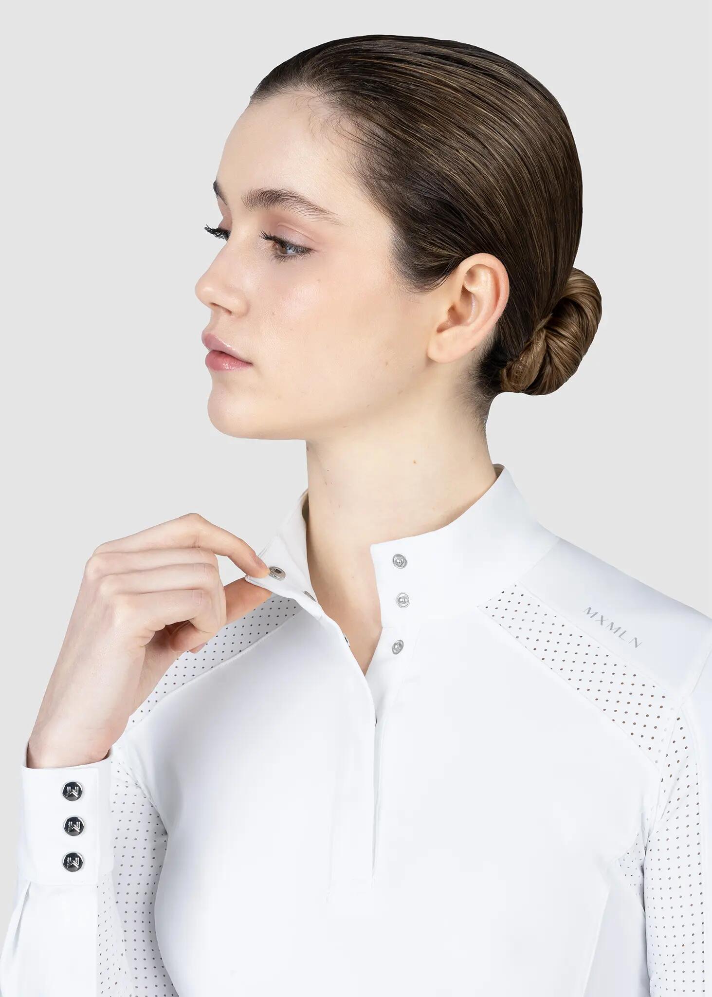 Camisa de Concurso Manga Larga Mujer Equitación Maximilian Aveen Blanco 5/7