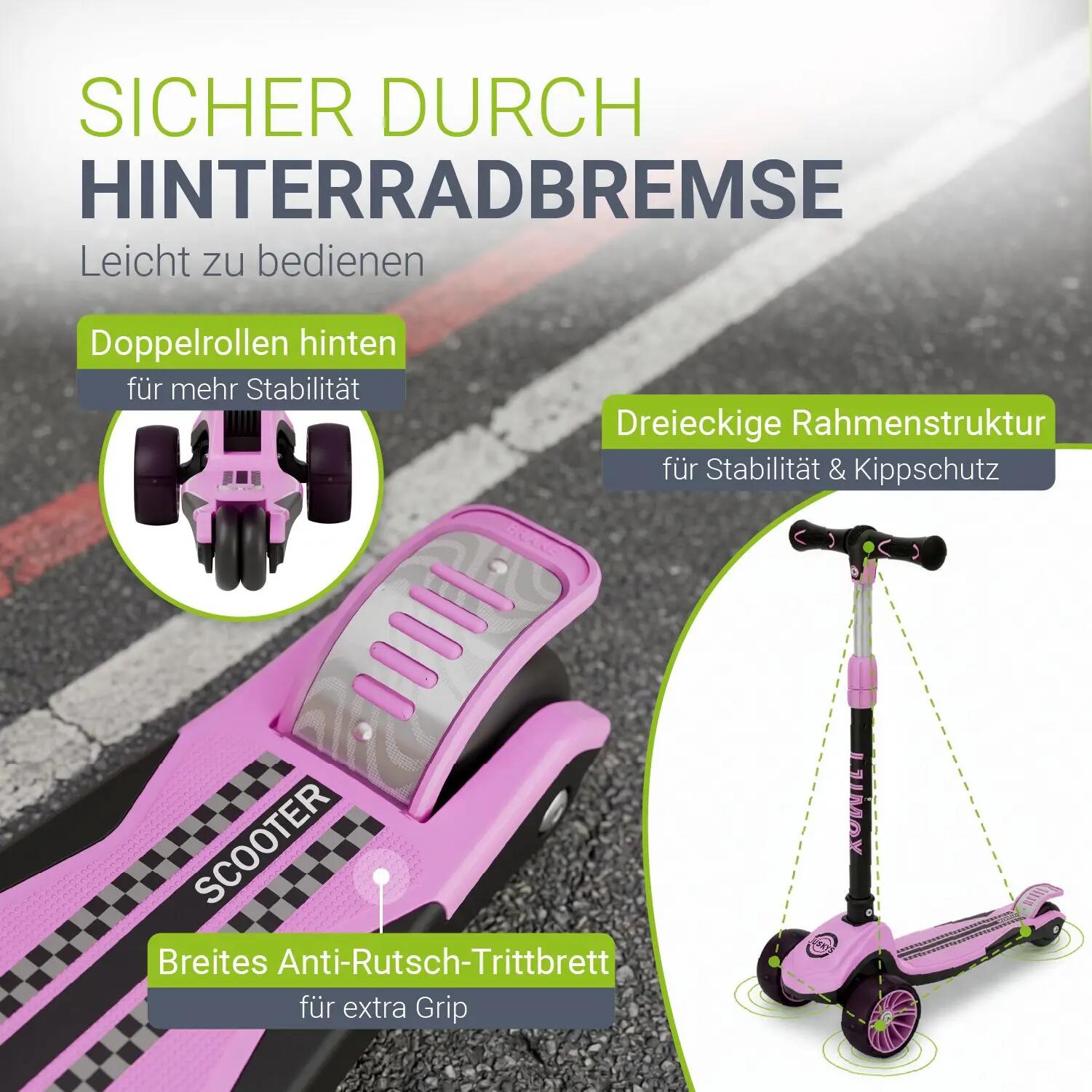 JUSKYS Kinderroller Lumox Rosa LED-Rollen & höhenverstellbar 7/7