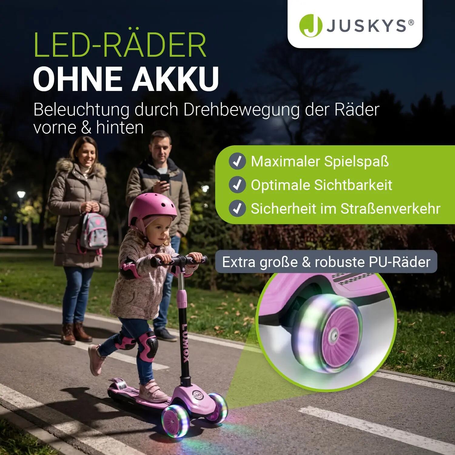 JUSKYS Kinderroller Lumox Rosa LED-Rollen & höhenverstellbar 6/7