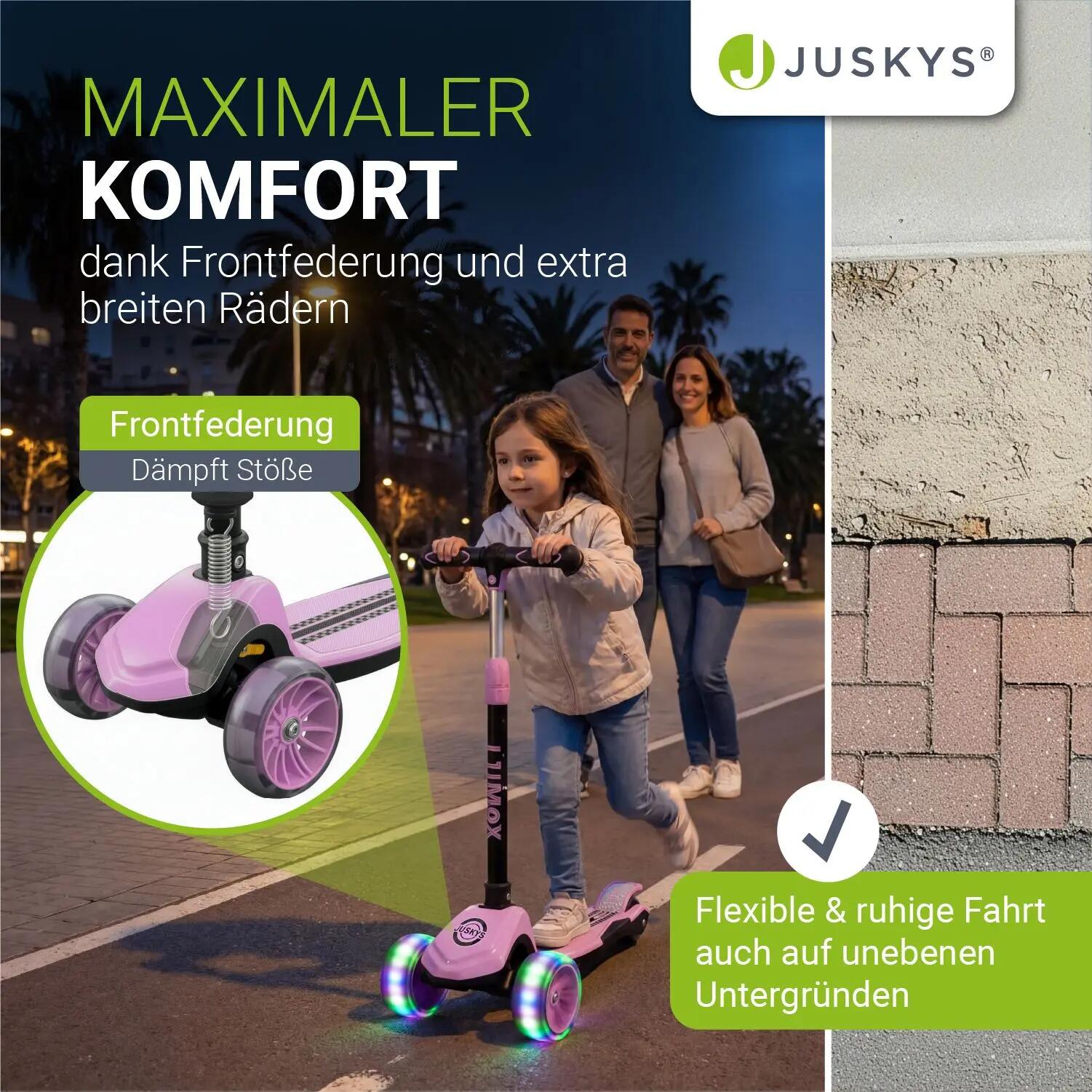 JUSKYS Kinderroller Lumox Rosa LED-Rollen & höhenverstellbar 2/7