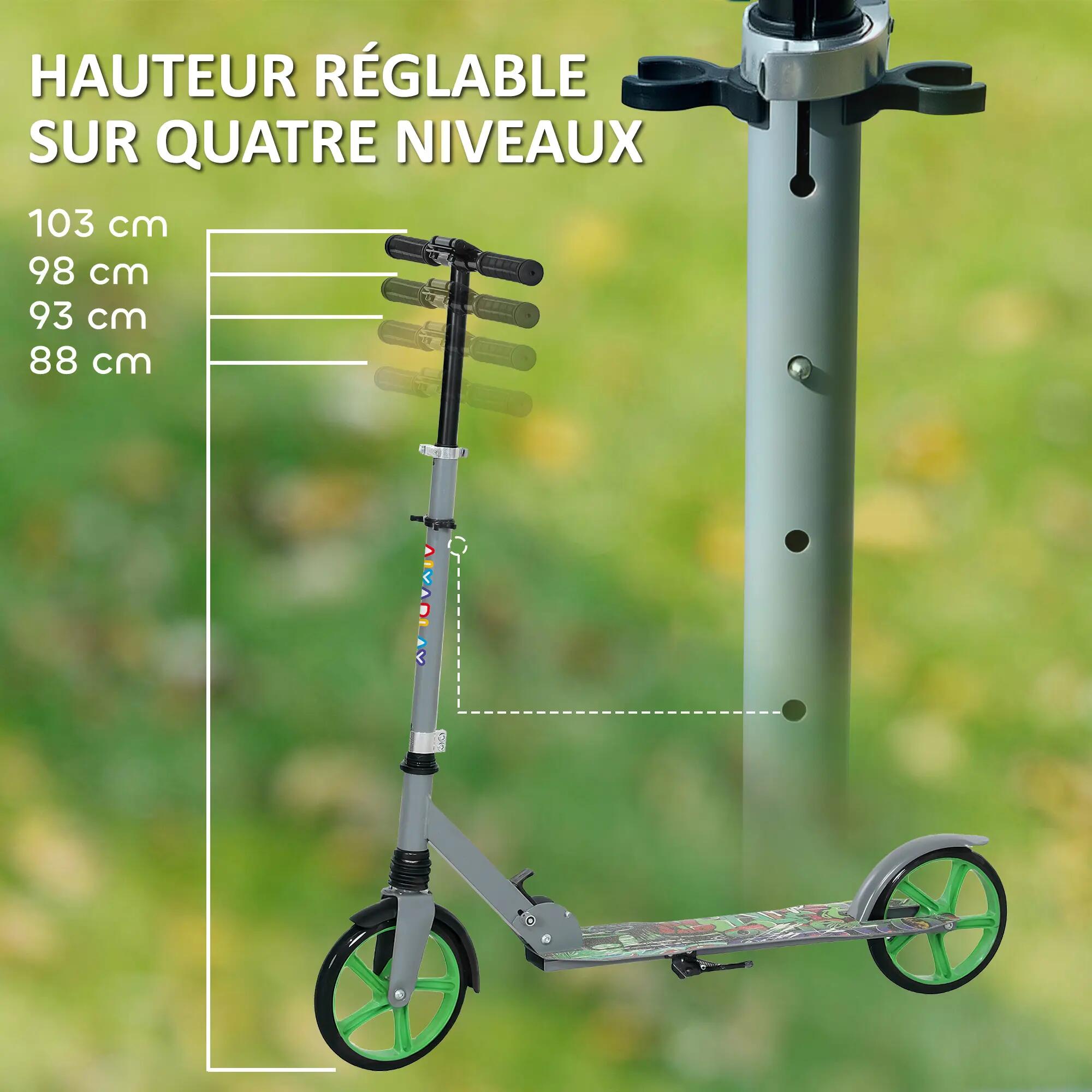 Trottinette pliable réglable enfant hip-hop style frein métal gris vert 4/5