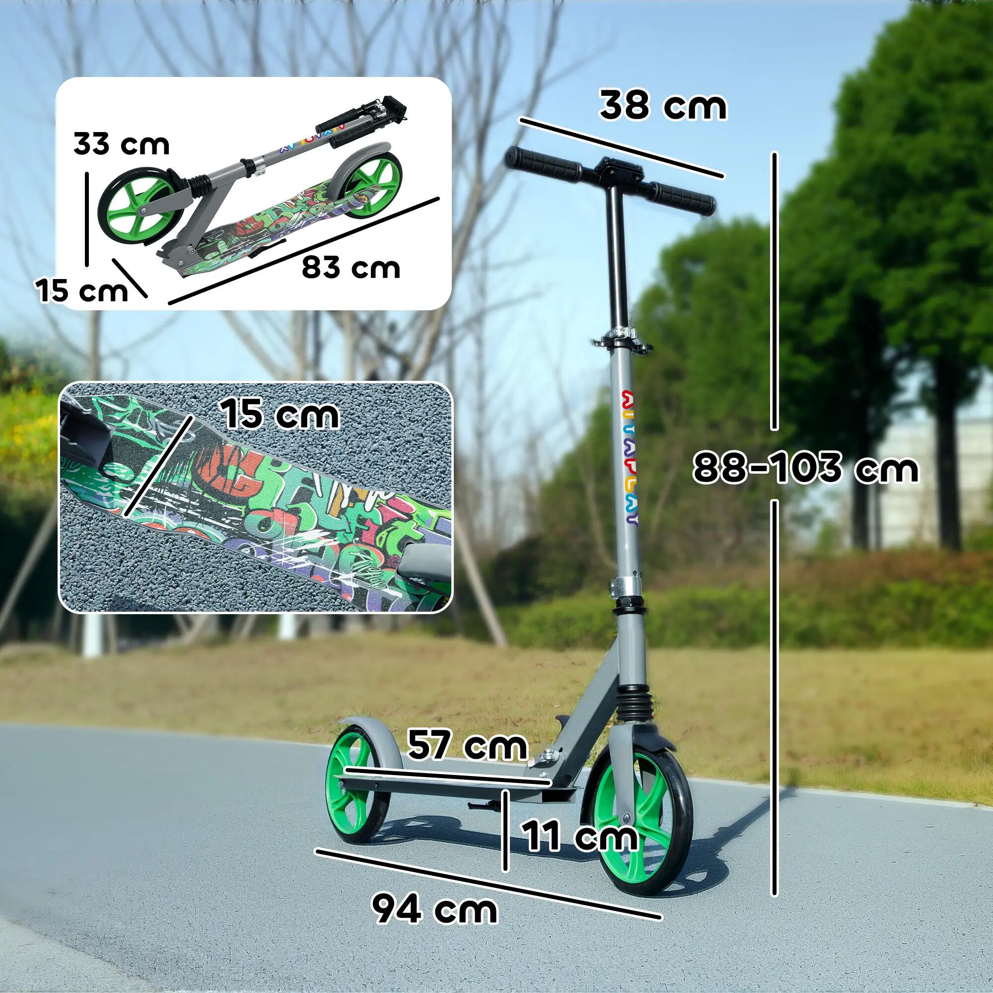 Trottinette pliable réglable enfant hip-hop style frein métal gris vert 3/5
