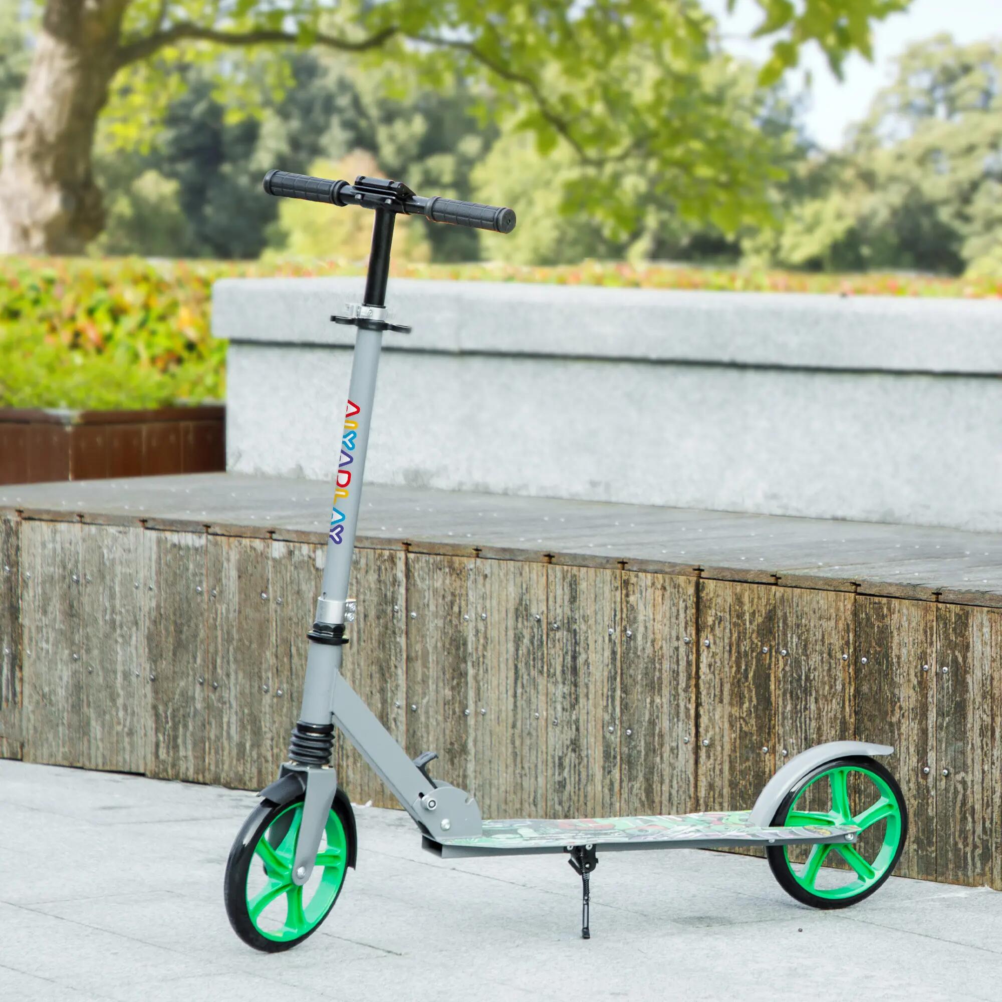 Trottinette pliable réglable enfant hip-hop style frein métal gris vert 2/5
