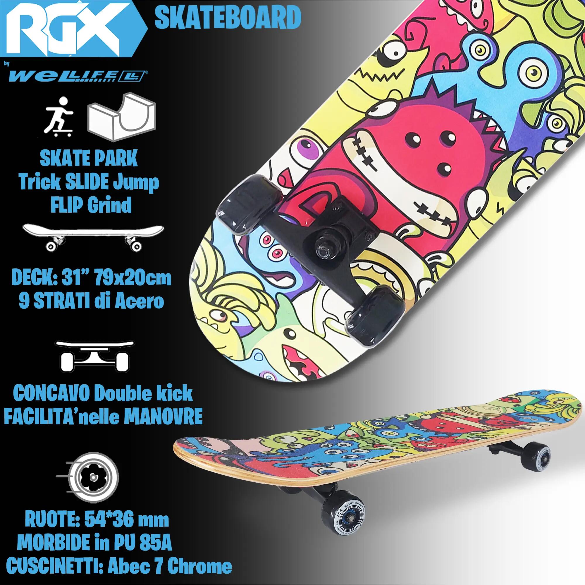 Skateboard in Acero per Bambini e Adulti Principianti 31” Double Kick 2/10