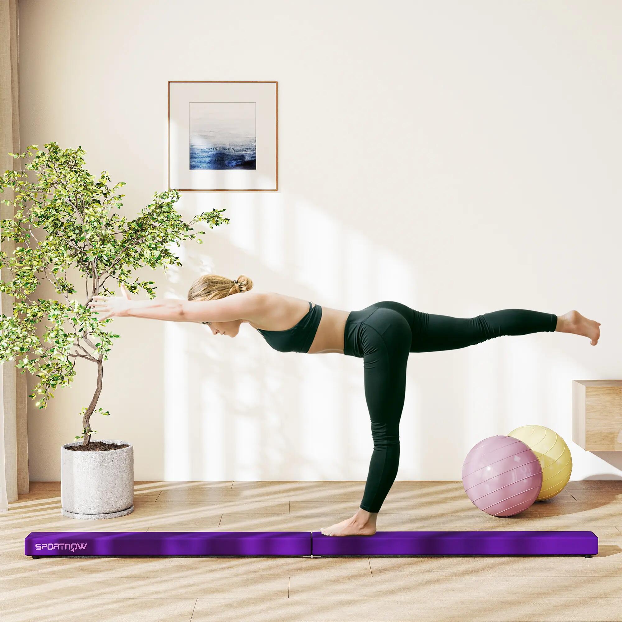 Poutre gymnastique pliable 210 cm bois de pin revêtement flanelle 4/5
