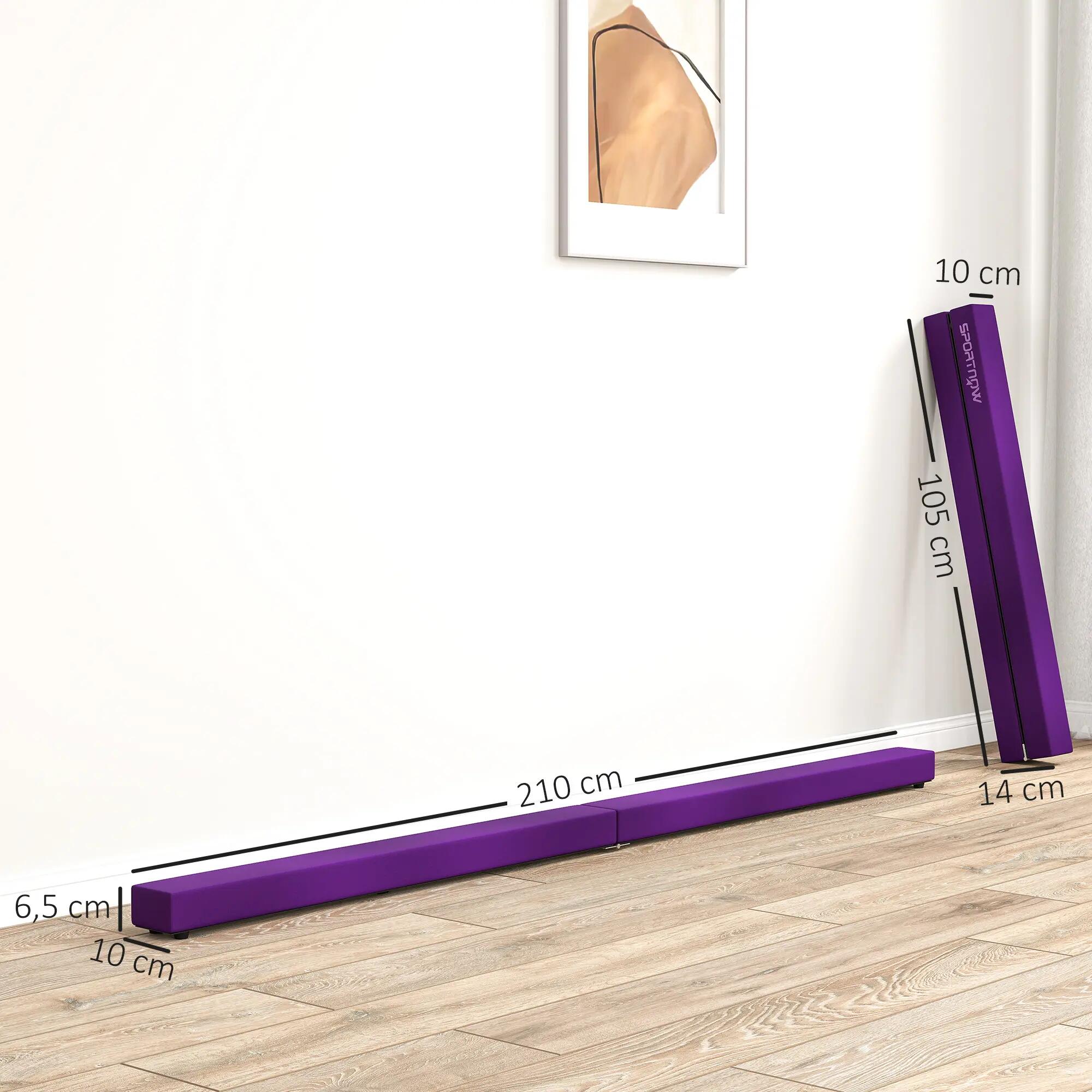 Poutre gymnastique pliable 210 cm bois de pin revêtement flanelle 3/5