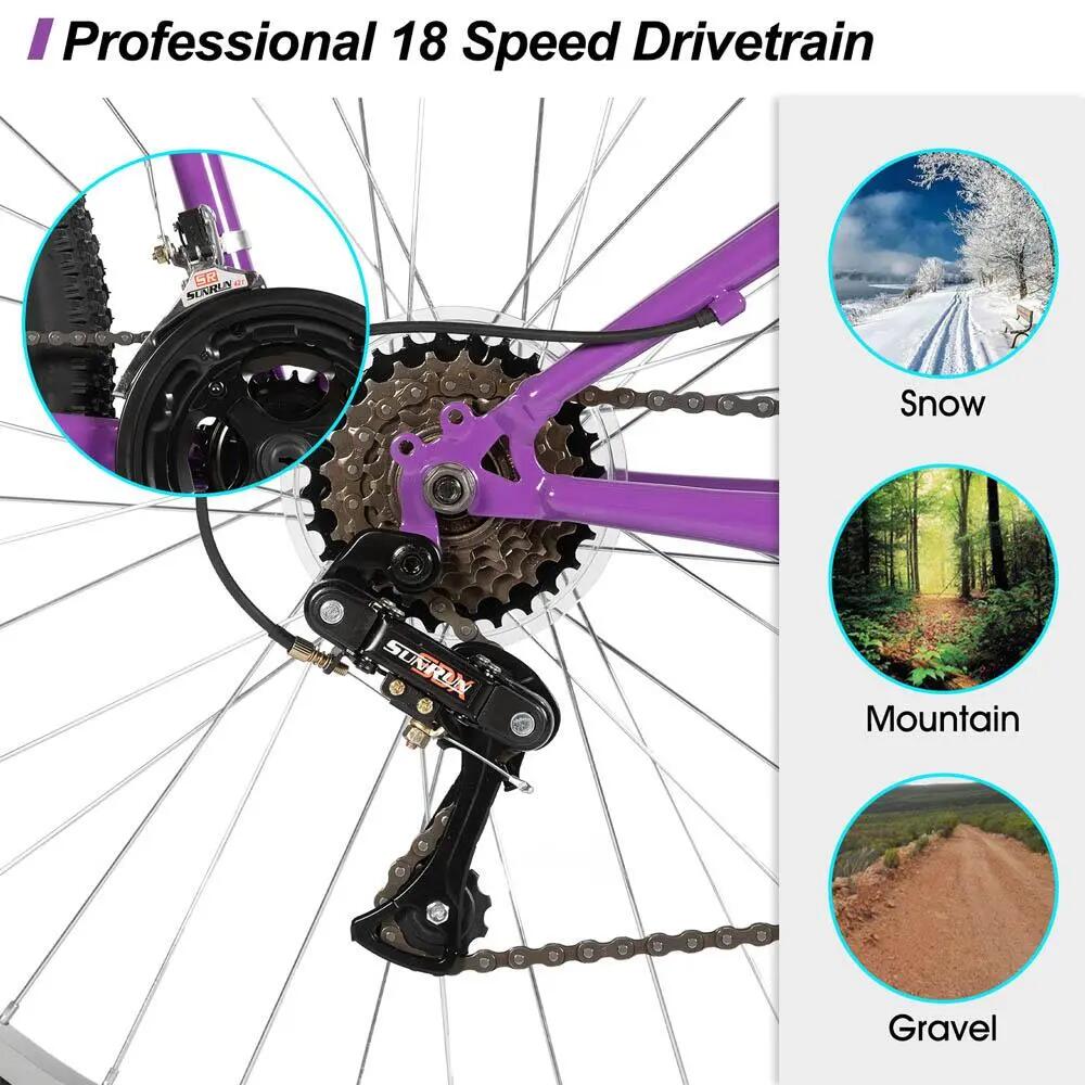 Femme VTT 26 pouces 18 Vitesses Cadre Acier Freins V-Brake 4/6