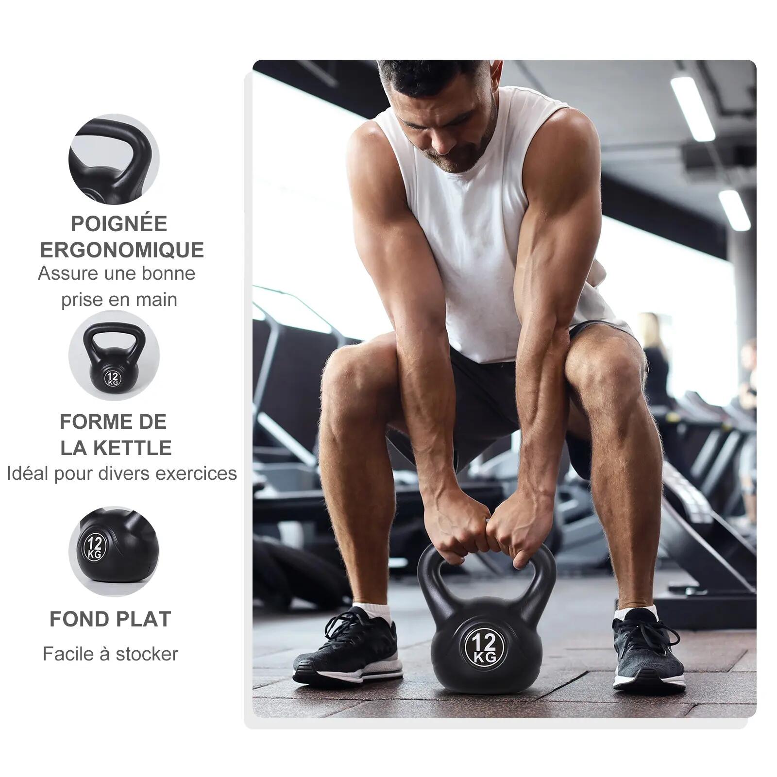 Kettlebell 12 Kg - haltère boule - poignée ergonomique - PVC noir 4/5