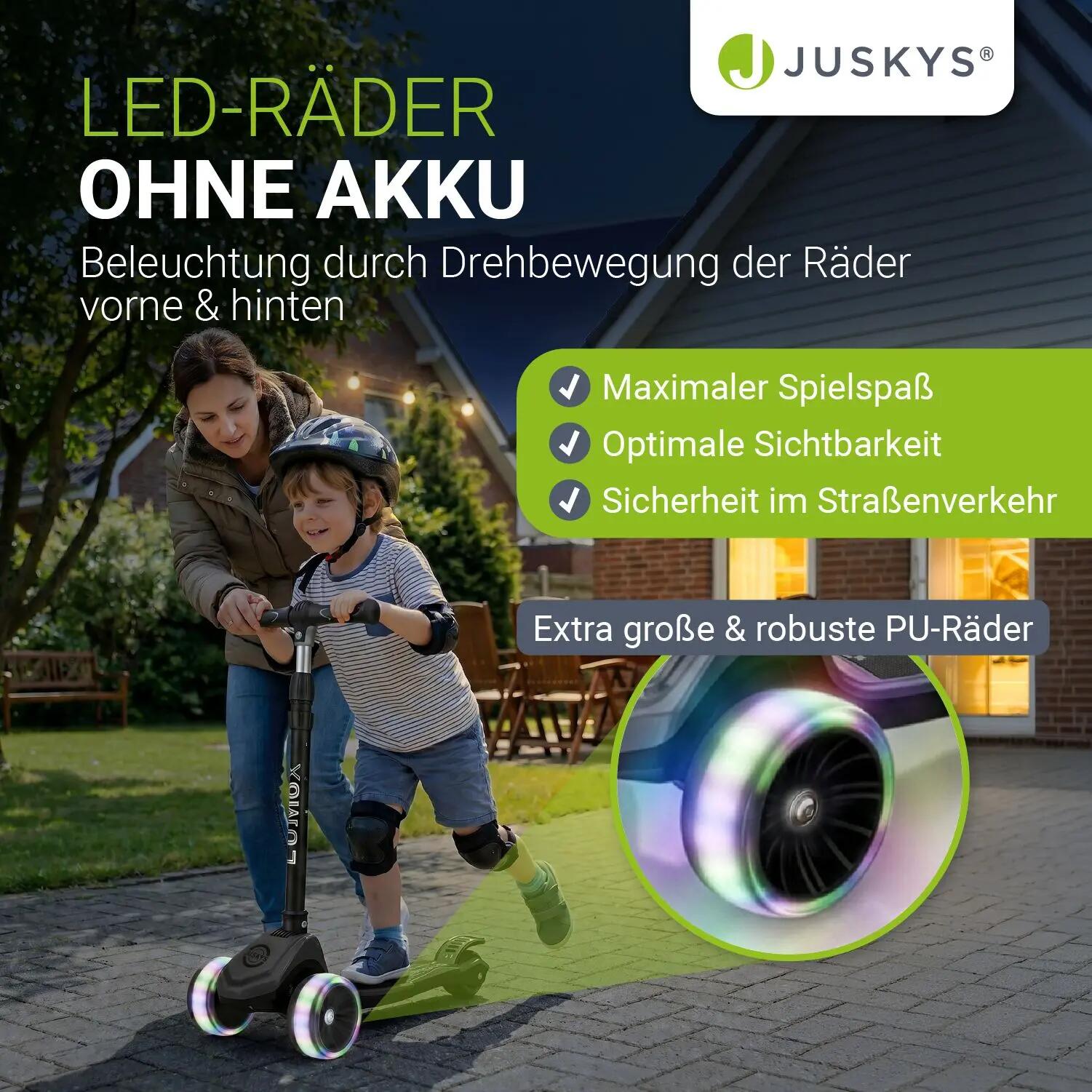 JUSKYS Kinderroller Lumox Schwarz LED-Rollen & höhenverstellbar 6/7