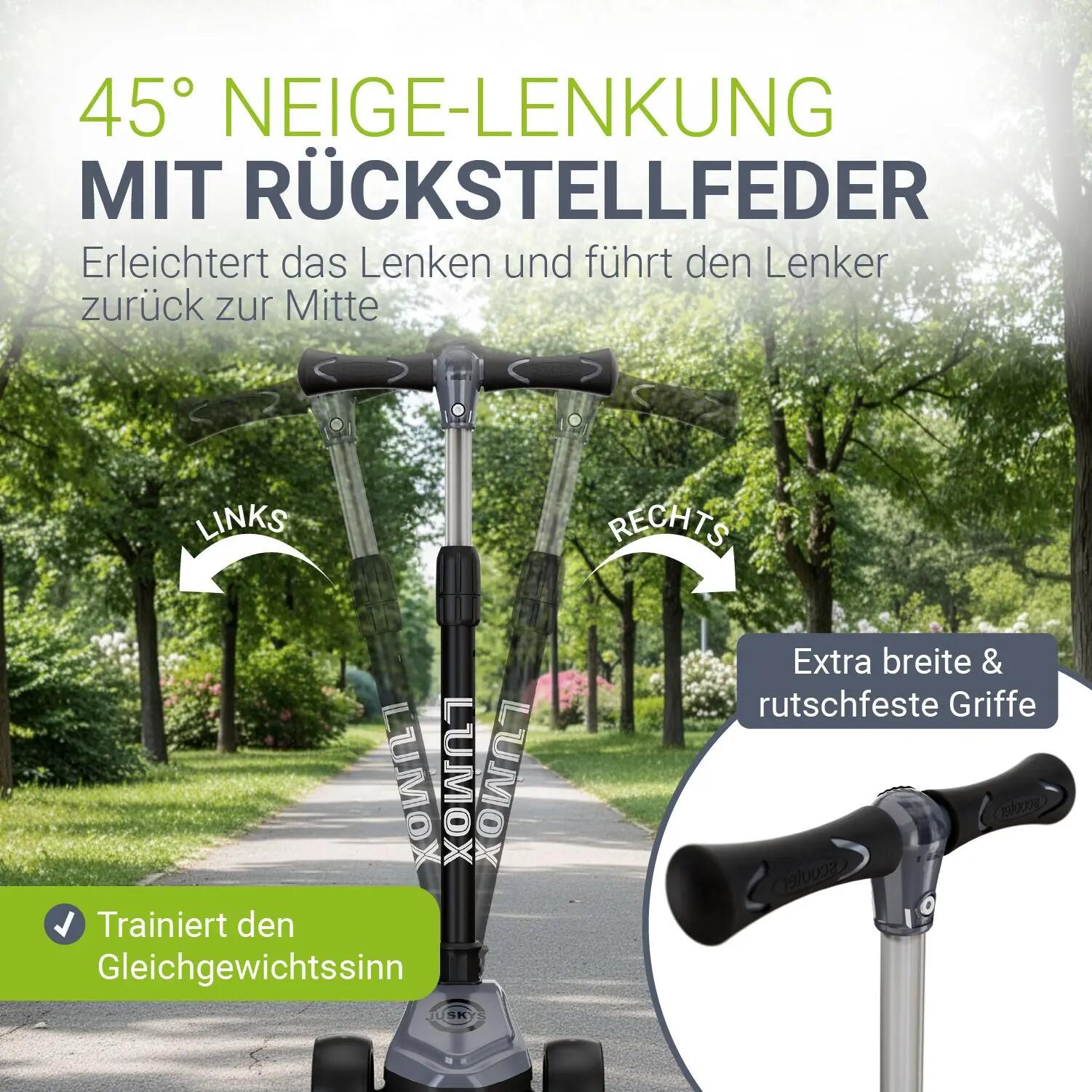 JUSKYS Kinderroller Lumox Schwarz LED-Rollen & höhenverstellbar 4/7