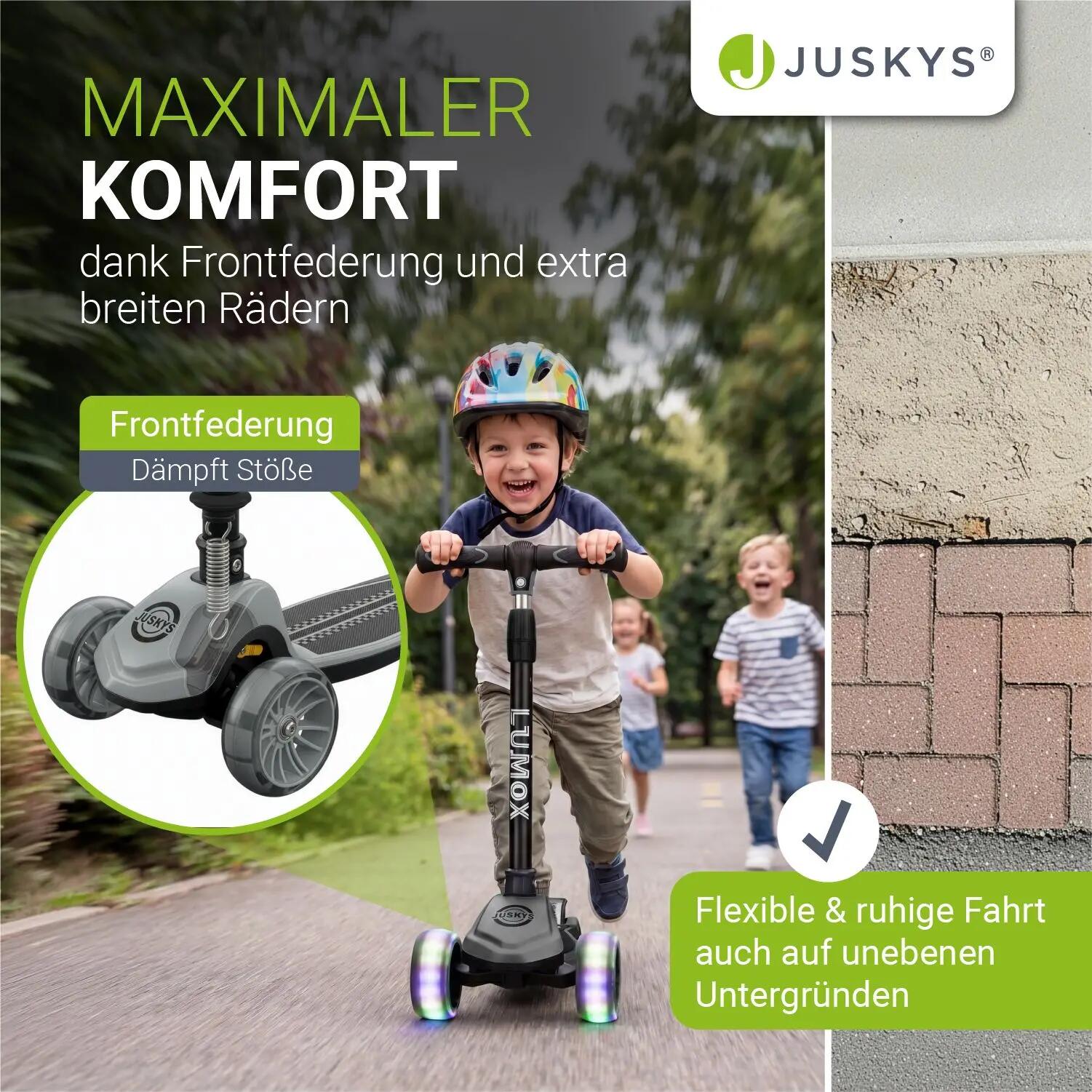 JUSKYS Kinderroller Lumox Schwarz LED-Rollen & höhenverstellbar 2/7