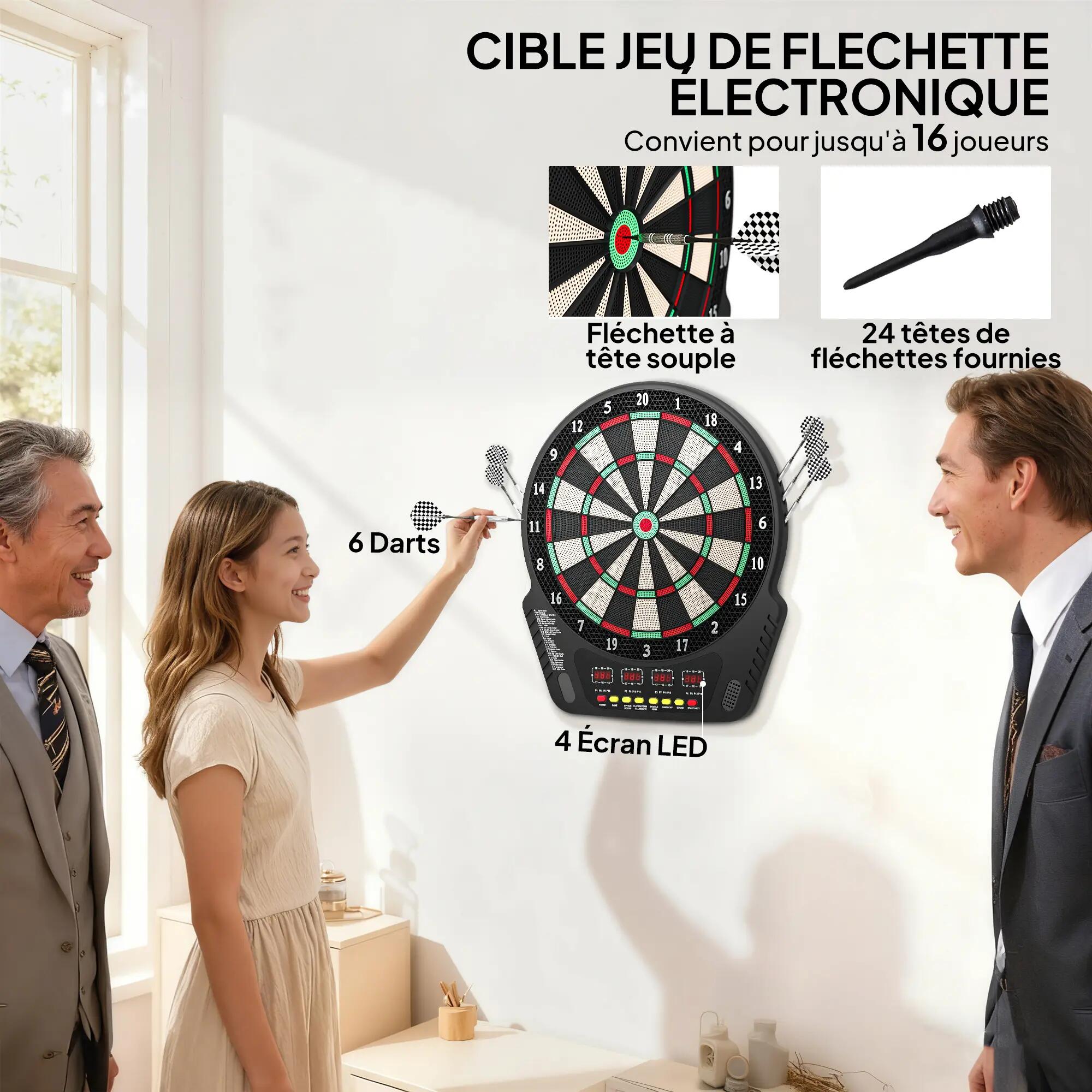 Cible jeu de flechettes électronique professionnel 243 jeux variés noir 2/2