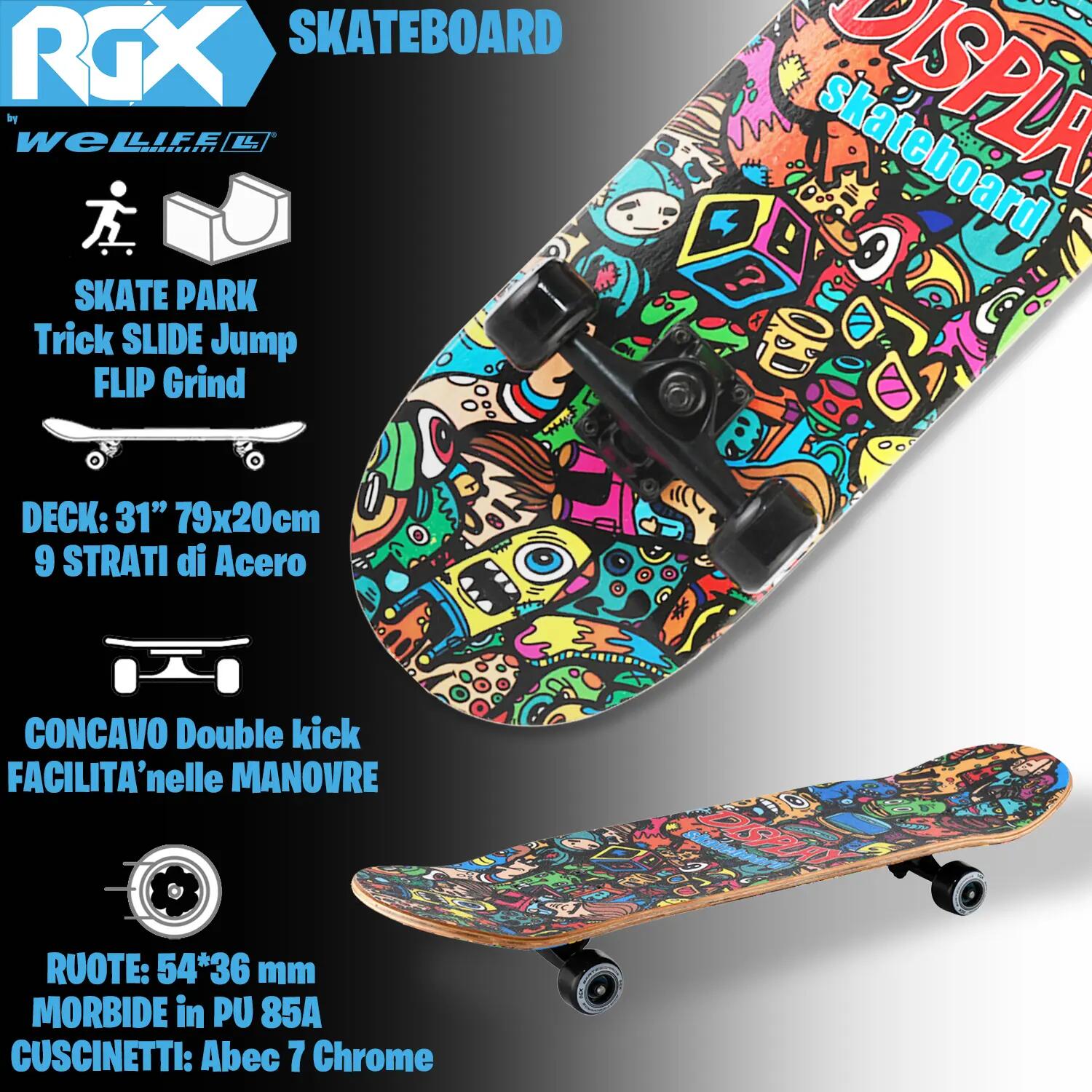 Skateboard in Acero per Bambini e Adulti Principianti 31” Double Kick 2/14