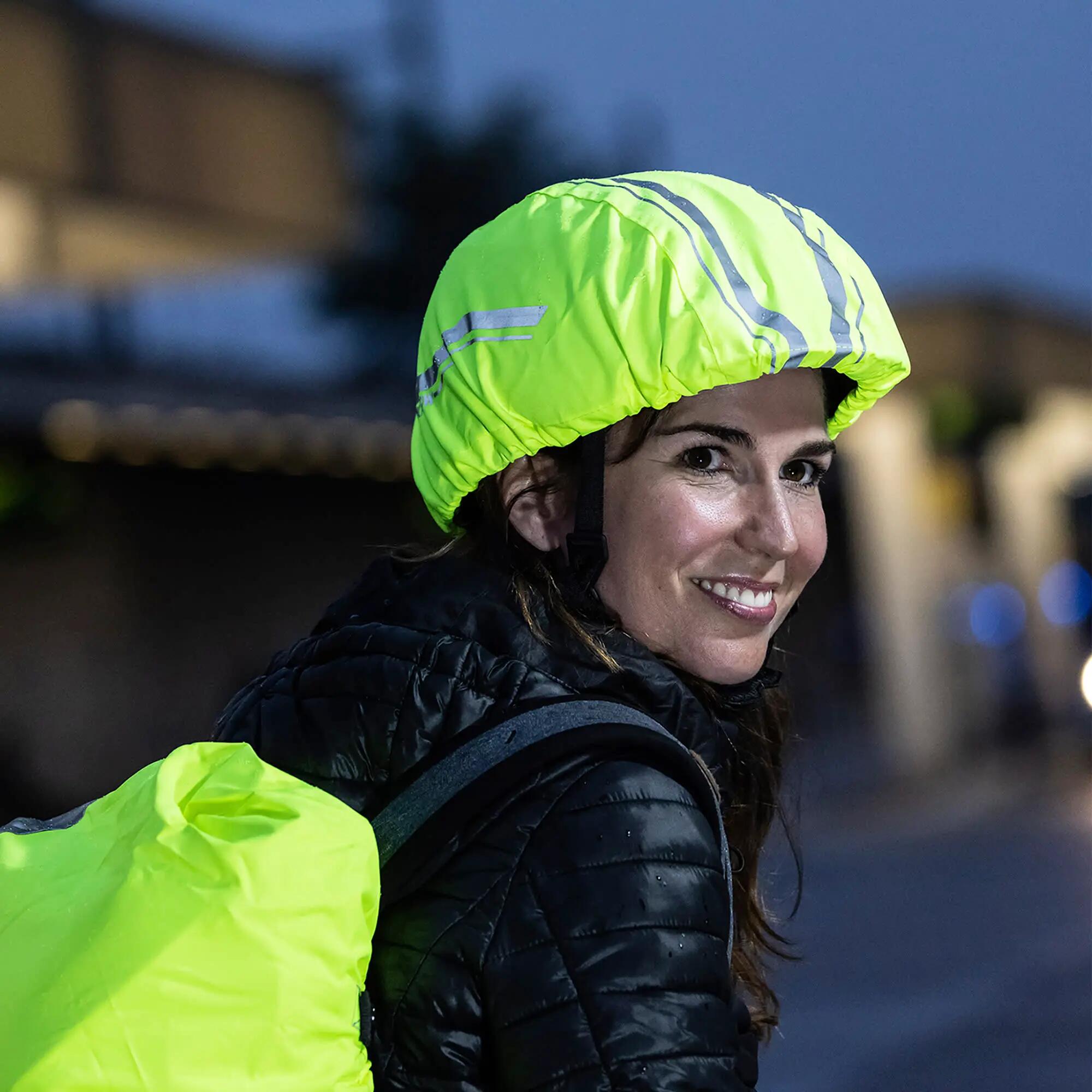 WOWOW - Housse Casque Vélo Jaune Imperméable Réfléchissante Haute Visibilité 4/5