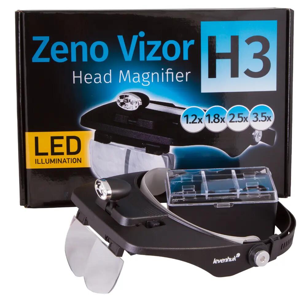 Levenhuk Zeno Vizor H3 Stirnlupe - Linsen 1,2/1,8/2,5/3,5x - LED - Schwarz 10/12