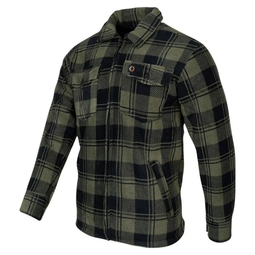 Mens Checked Sherpa Lined Full Zip Shacket (Green) 4/6