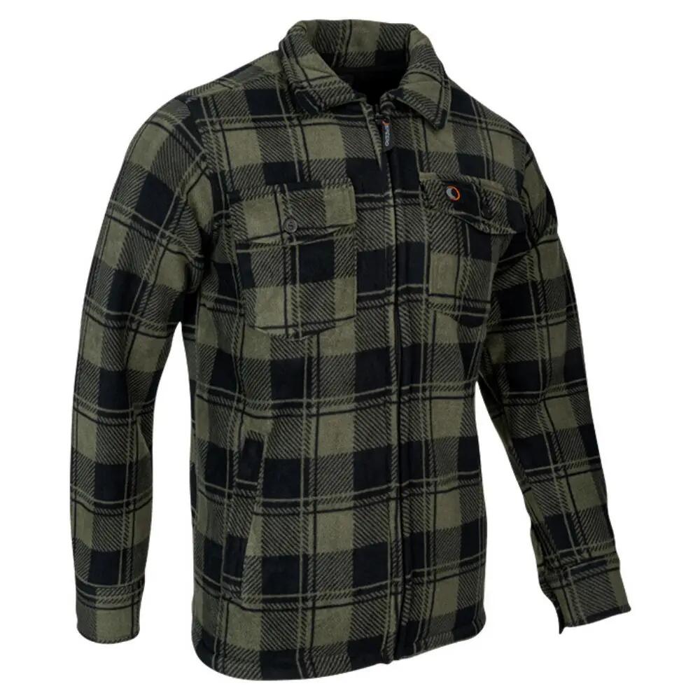 Mens Checked Sherpa Lined Full Zip Shacket (Green) 3/6