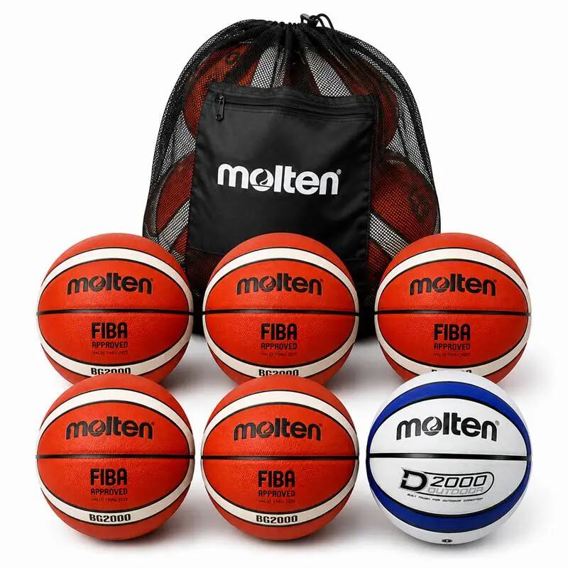 Pachet 6 mingi baschet Molten: 5 × B7G2000 FIBA + B7D2005 Deep Channel + sac SPB