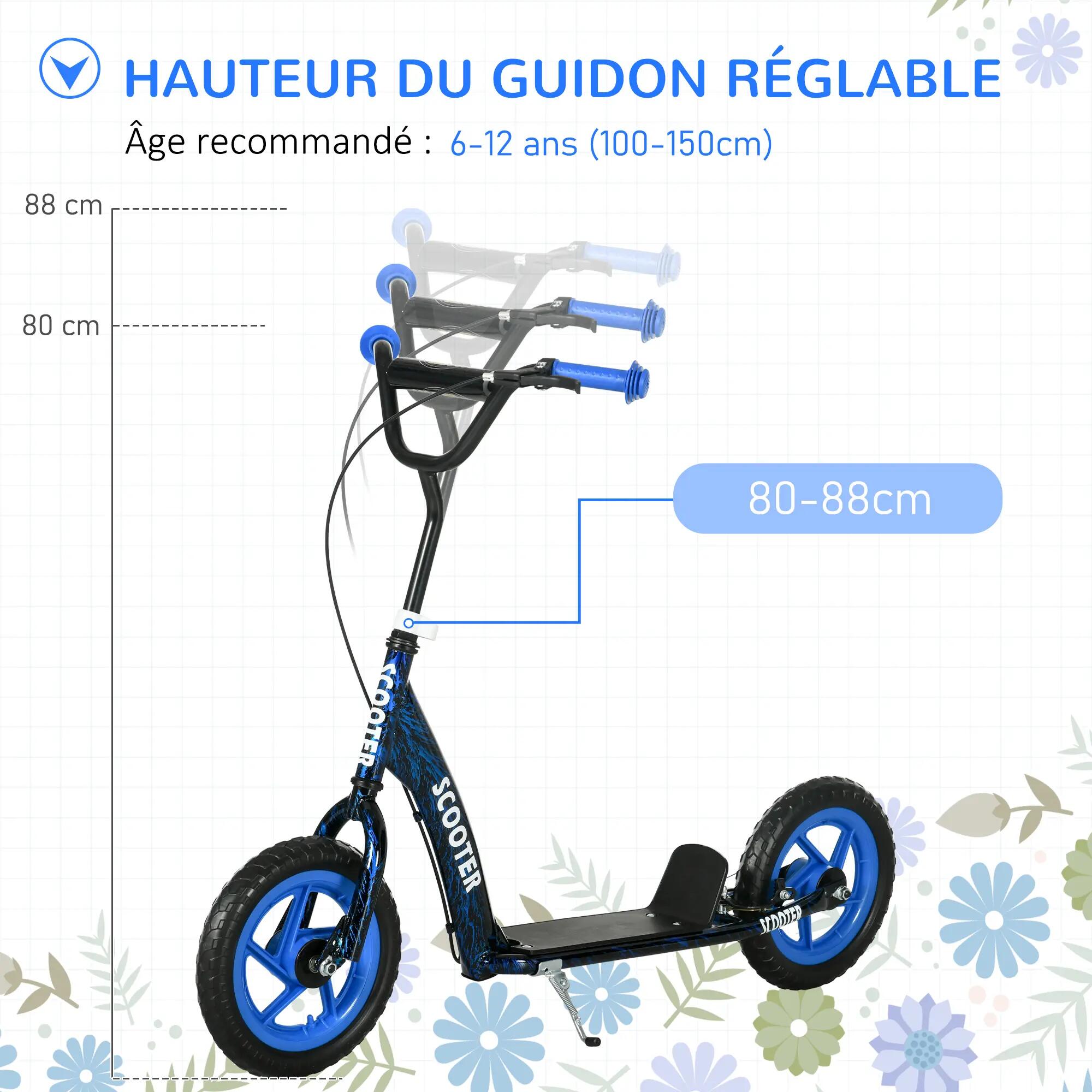 Trottinette patinette enfant guidon réglable poignée frein et béquille acier 4/5
