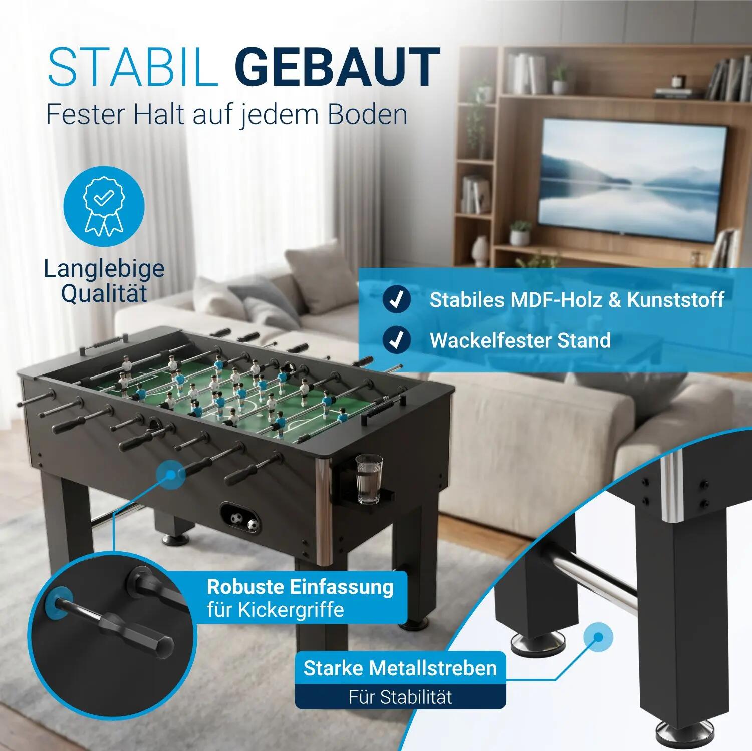 JUSKYS Tischkicker Wuzzler inkl. 2 Bälle mit Getränkehalter 3/7