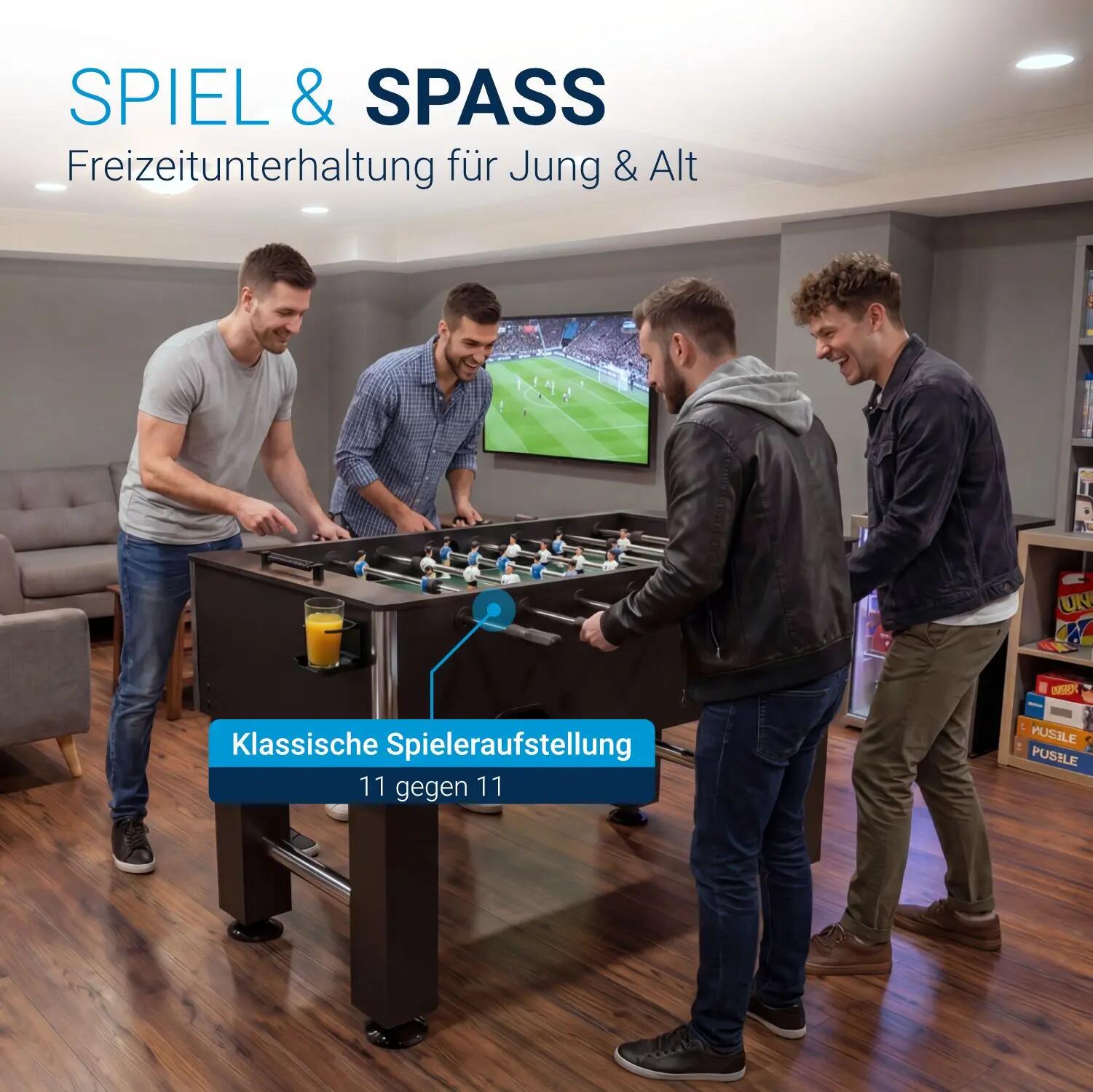 JUSKYS Tischkicker Wuzzler inkl. 2 Bälle mit Getränkehalter 2/7