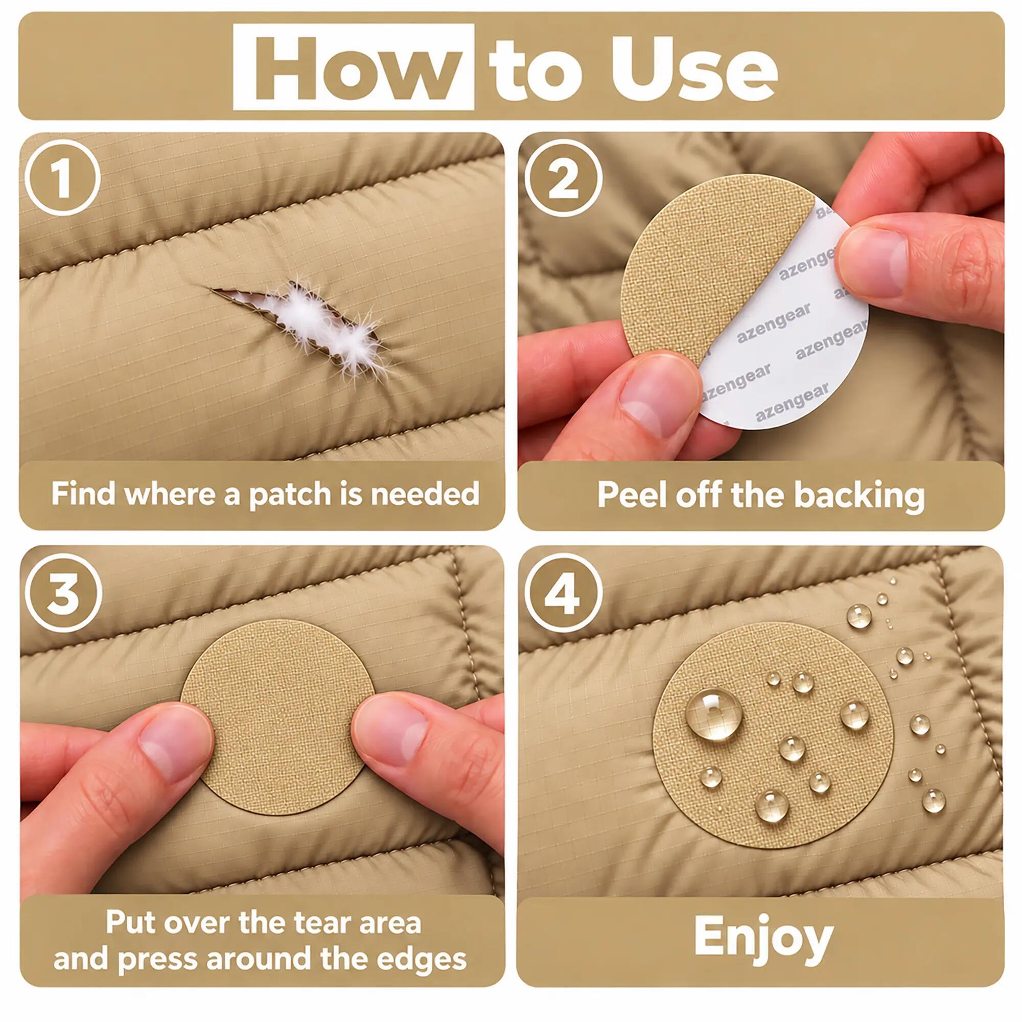 Reparatiepatch donsjas, zelfklevend, waterdicht, tent- en slaapzakreparatie 2/12
