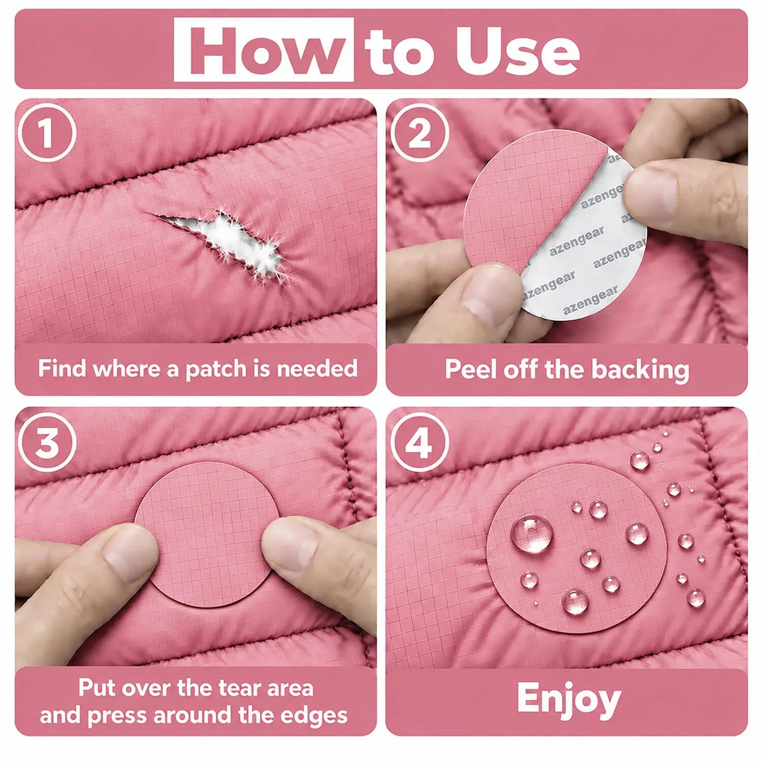 Parches autoadhesivos impermeables: plumas, tienda y saco de dormir, 11 uds. 2/11