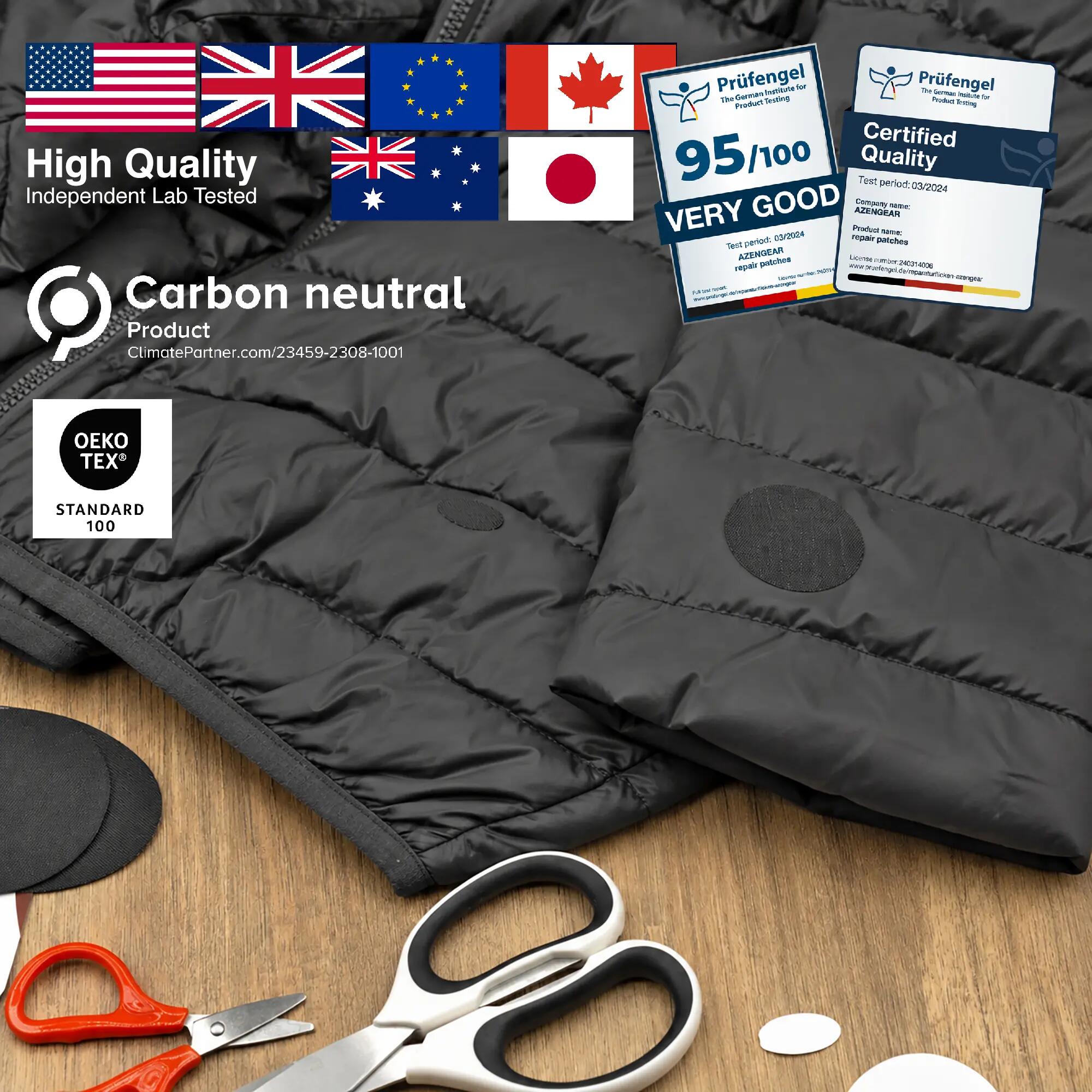 Patchs réparation aZengear 11 pièces noir – nylon imperméable pour doudoune 4/14