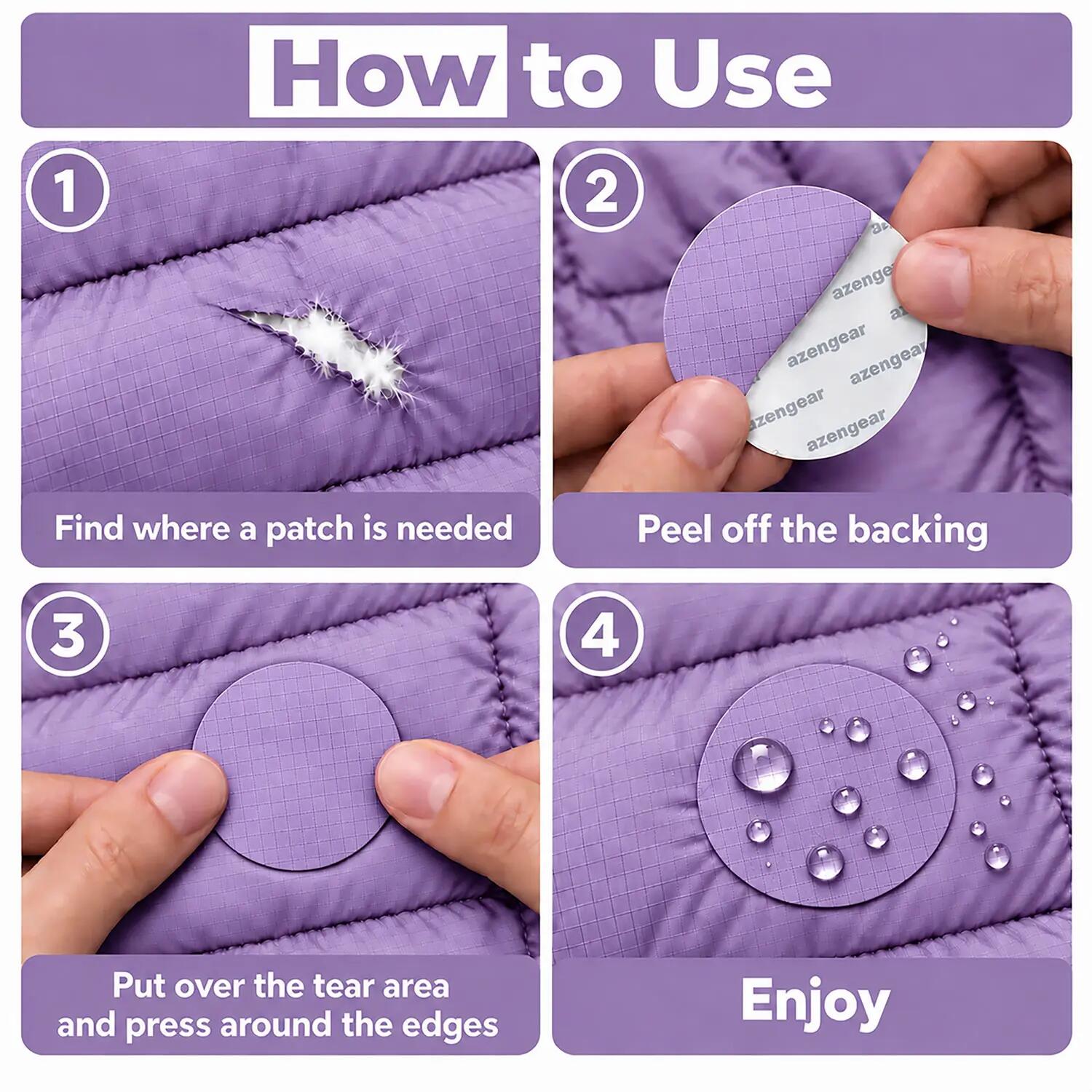 Parches autoadhesivos impermeables: plumas, tienda y saco de dormir, 11 uds. 2/11