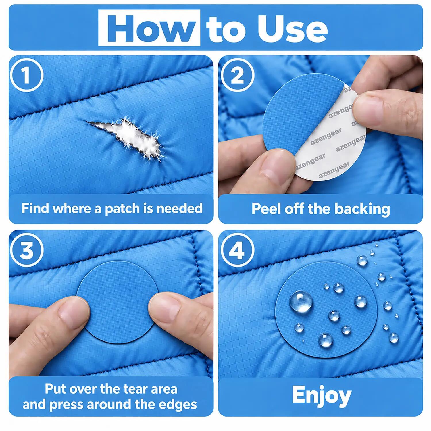 Reparatiepatch donsjas, zelfklevend, waterdicht, tent- en slaapzakreparatie 2/10