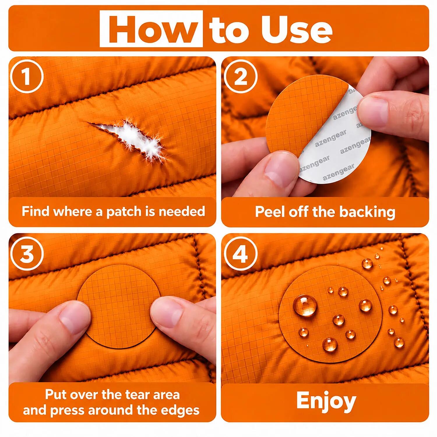 Patchs réparation aZengear 11pcs orange nylon imperméable 2/11