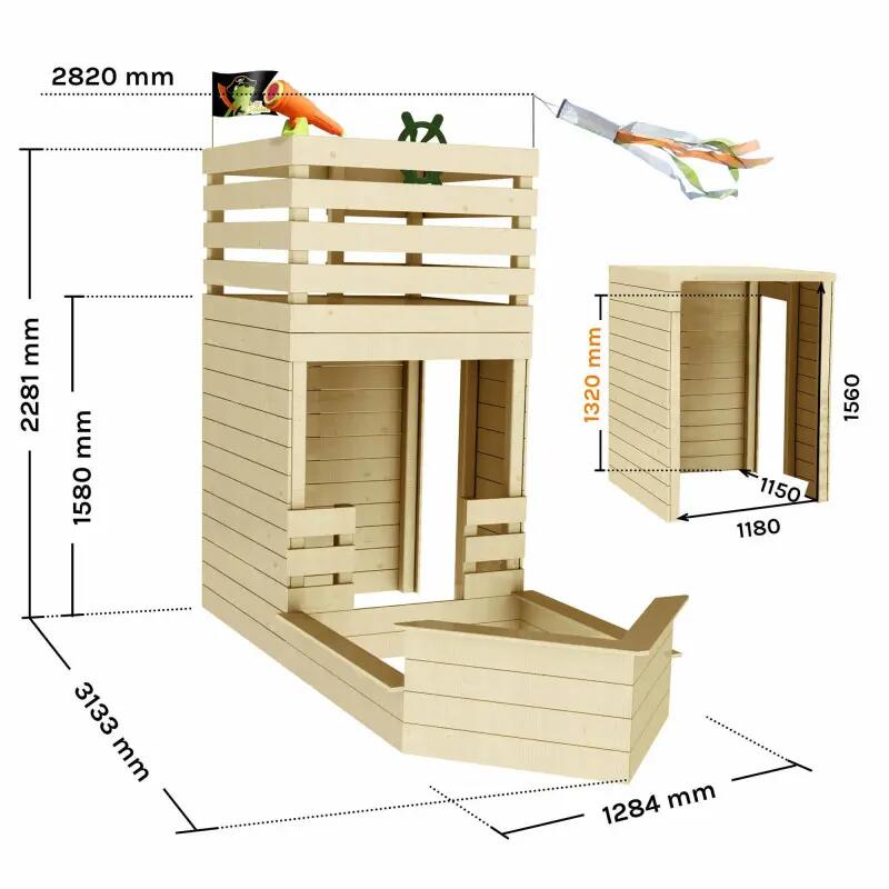 Cabane bateau en bois extérieur avec bac à sable PIRATE 3/5