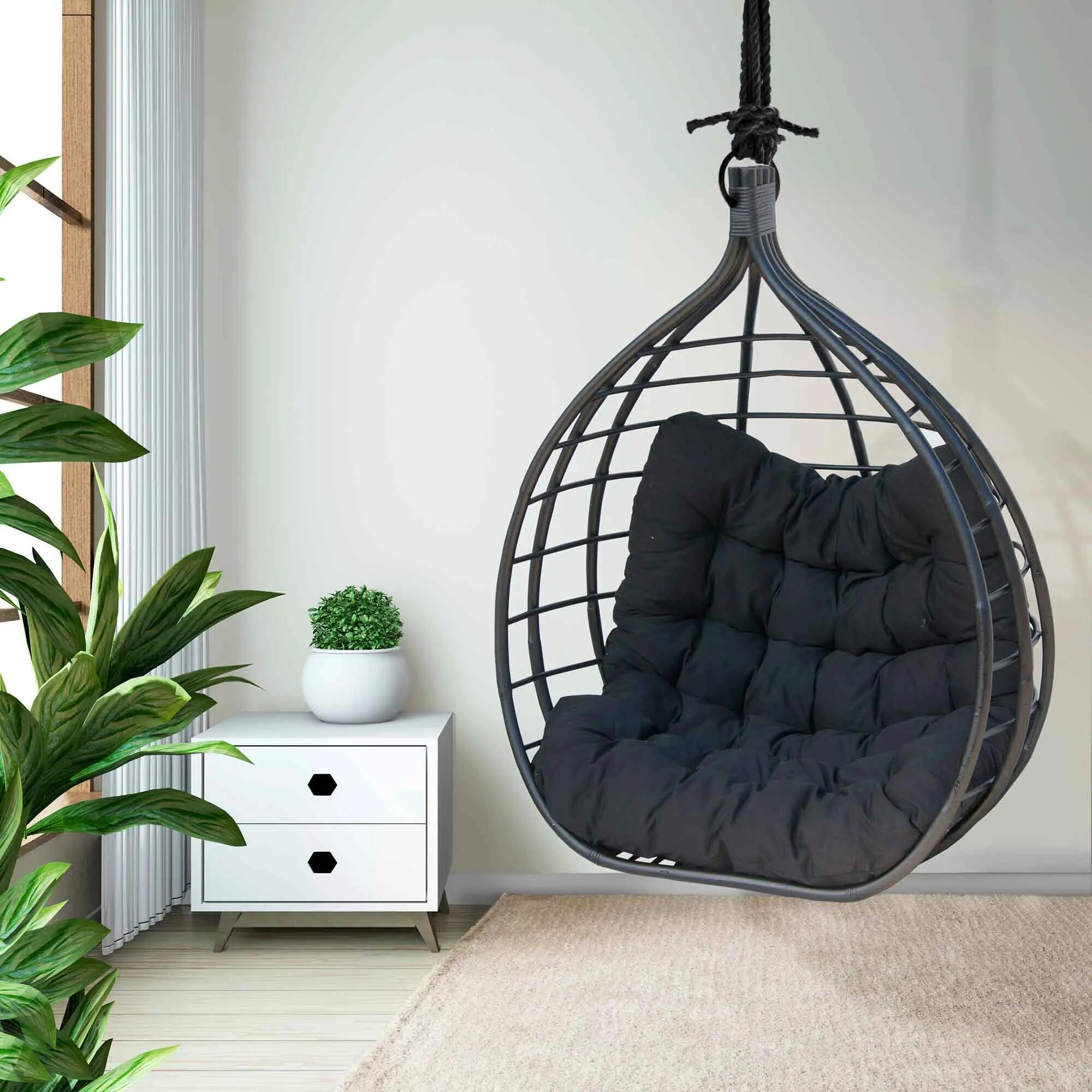 Sillón Colgante Suspendido de Ratán Natural Chillvert Parma 90x67x122 cm con Coj 2/5