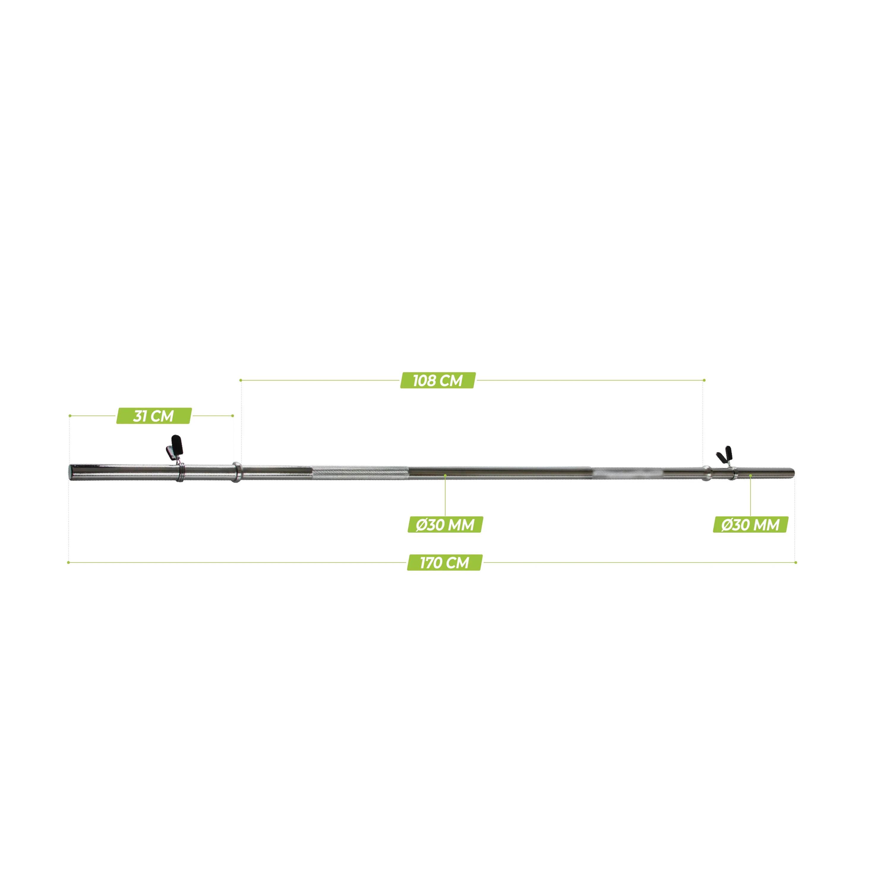 Halterstang - 170 cm - Veerclipsluiting - 30 mm 2/3