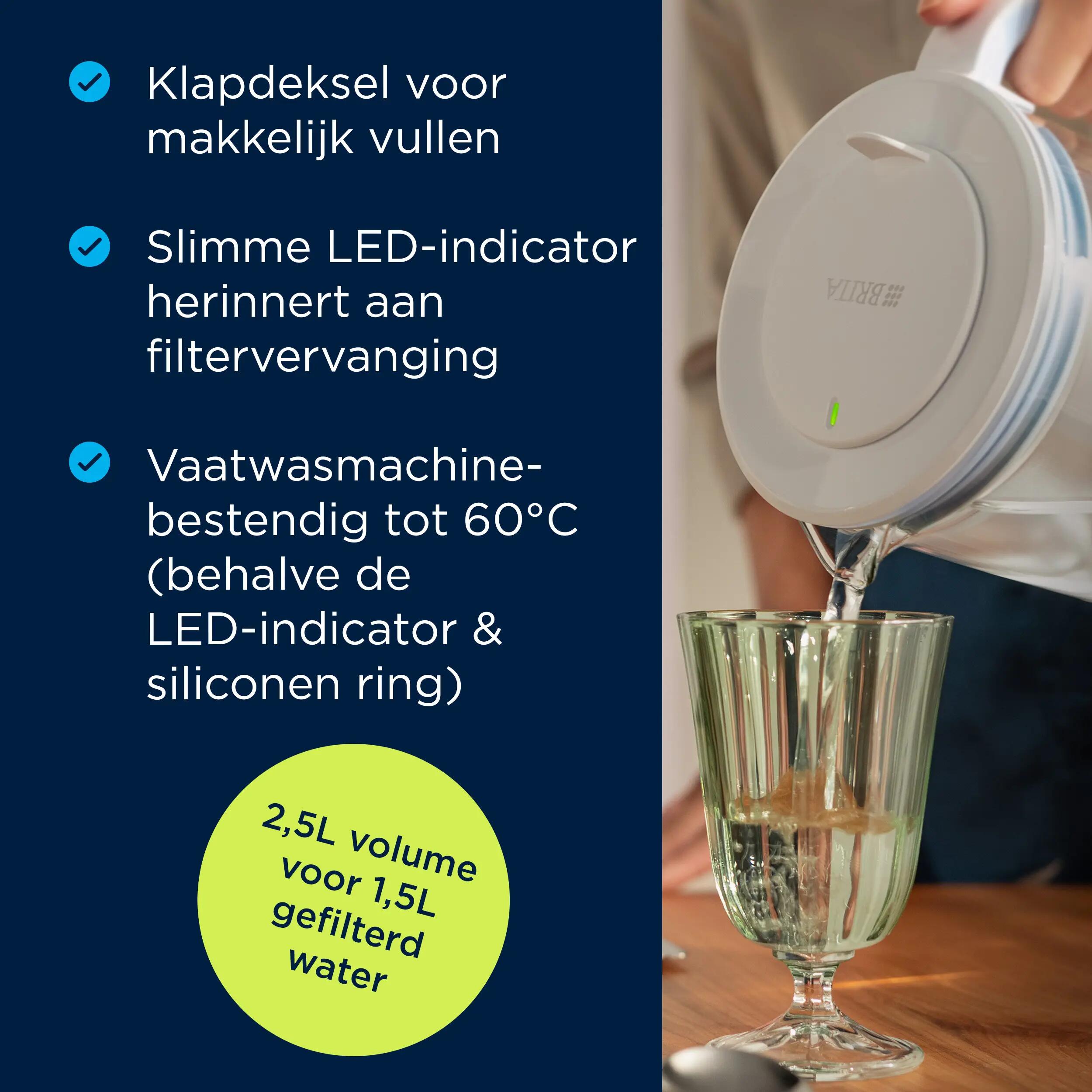 BRITA Glazen waterfilterkan 2.5L Blauw 3/7