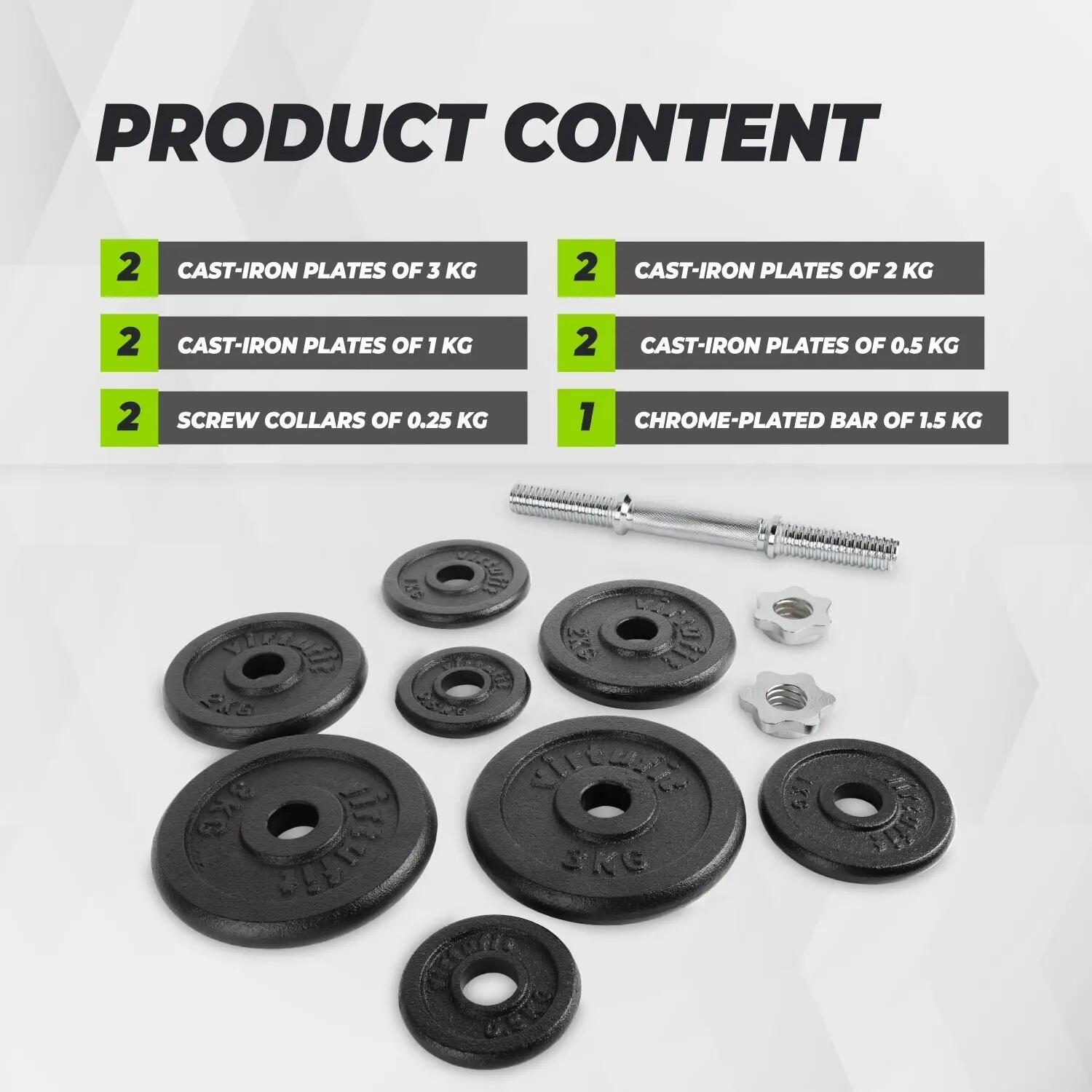 Verstelbare Dumbbellset Pro - Halterset - Gietijzer - 1 x 15 kg 4/7