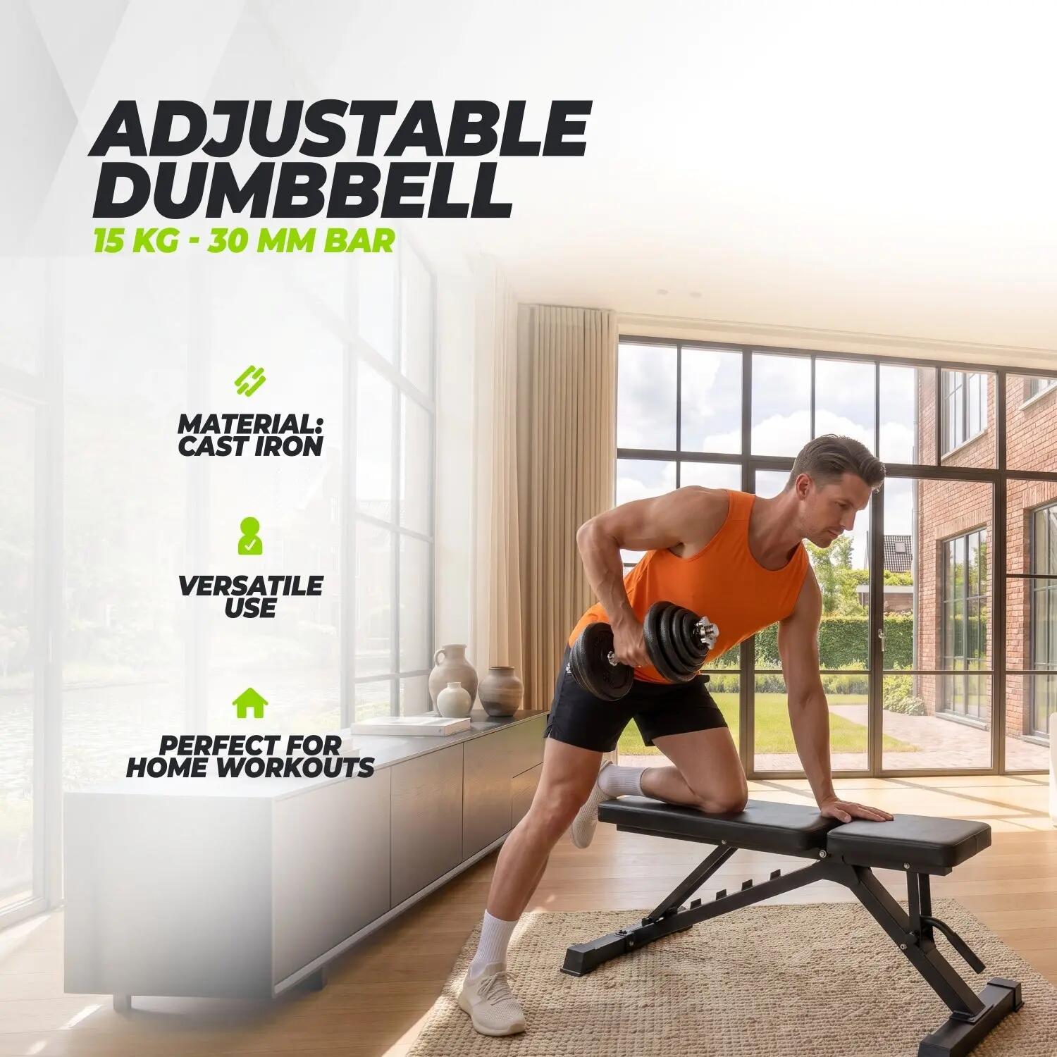 Verstelbare Dumbbellset Pro - Halterset - Gietijzer - 1 x 15 kg 3/7