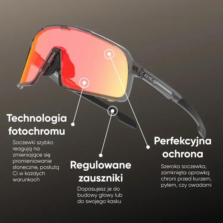Okulary przeciwsłoneczne na rower TREZADO PICA OLOR fotochromowe czerwone 2/5