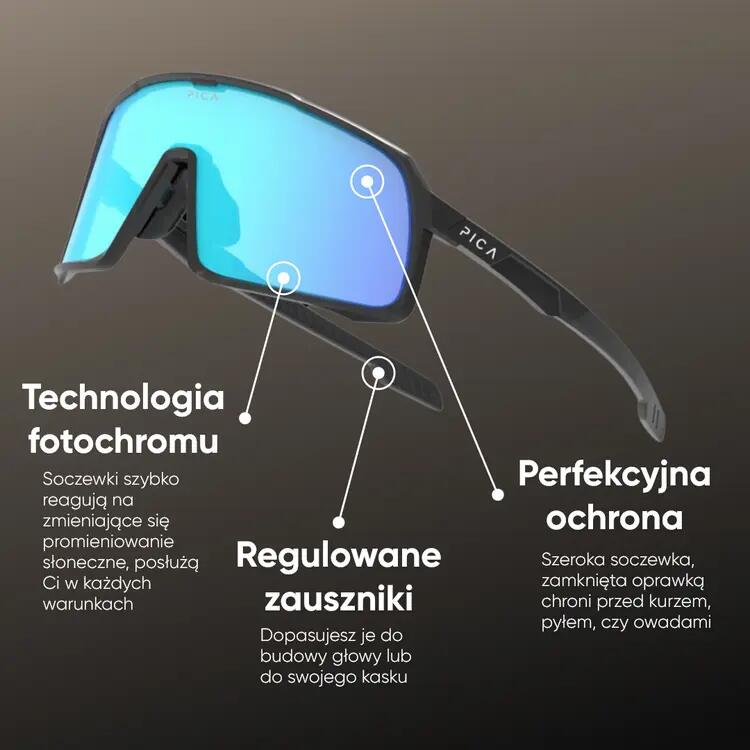 Okulary przeciwsłoneczne na rower TREZADO PICA OLOR fotochromowe niebieskie 2/7