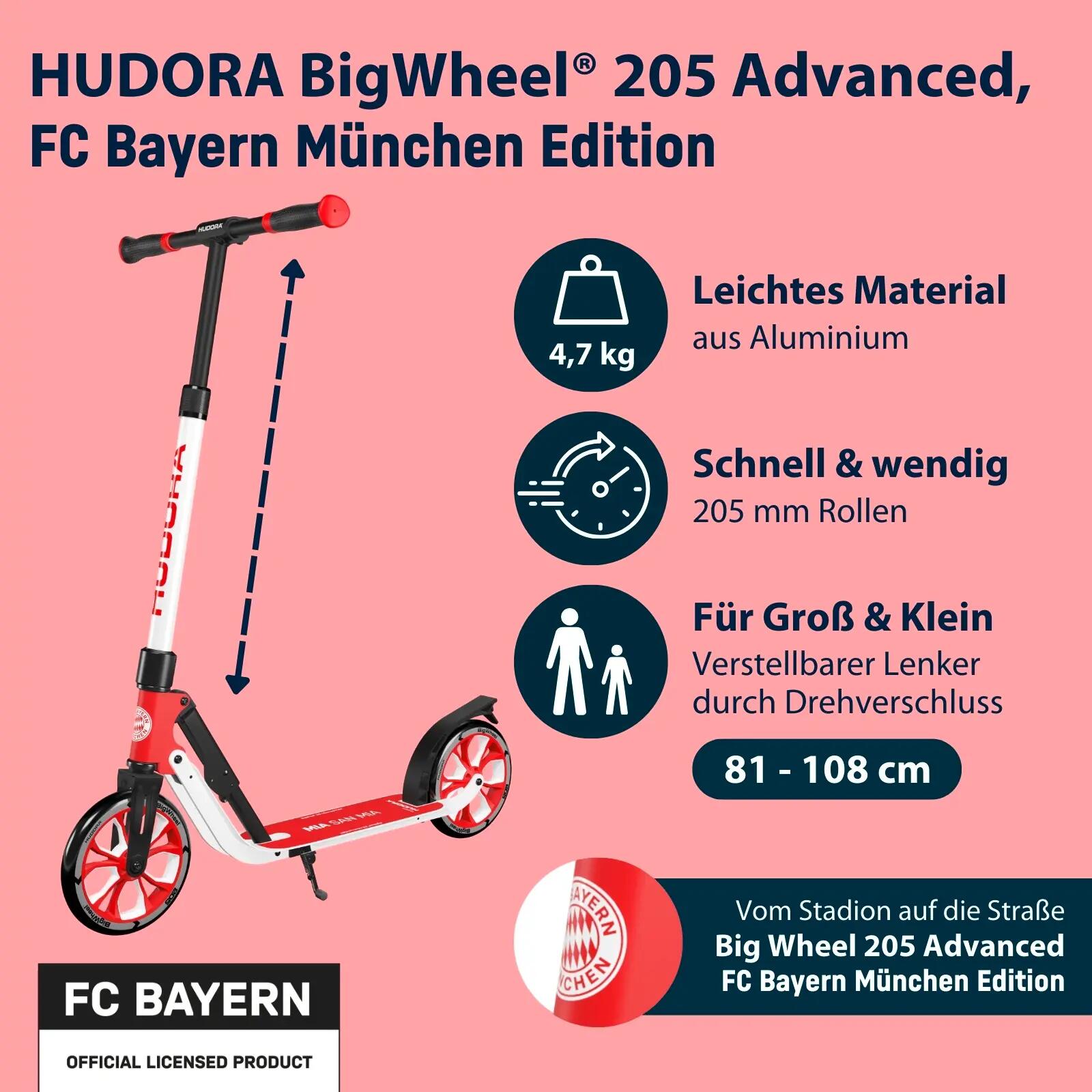 Trottinette Hudora BigWheel 205 Advanced FC Bayern rouge/noir, aluminium 2/7